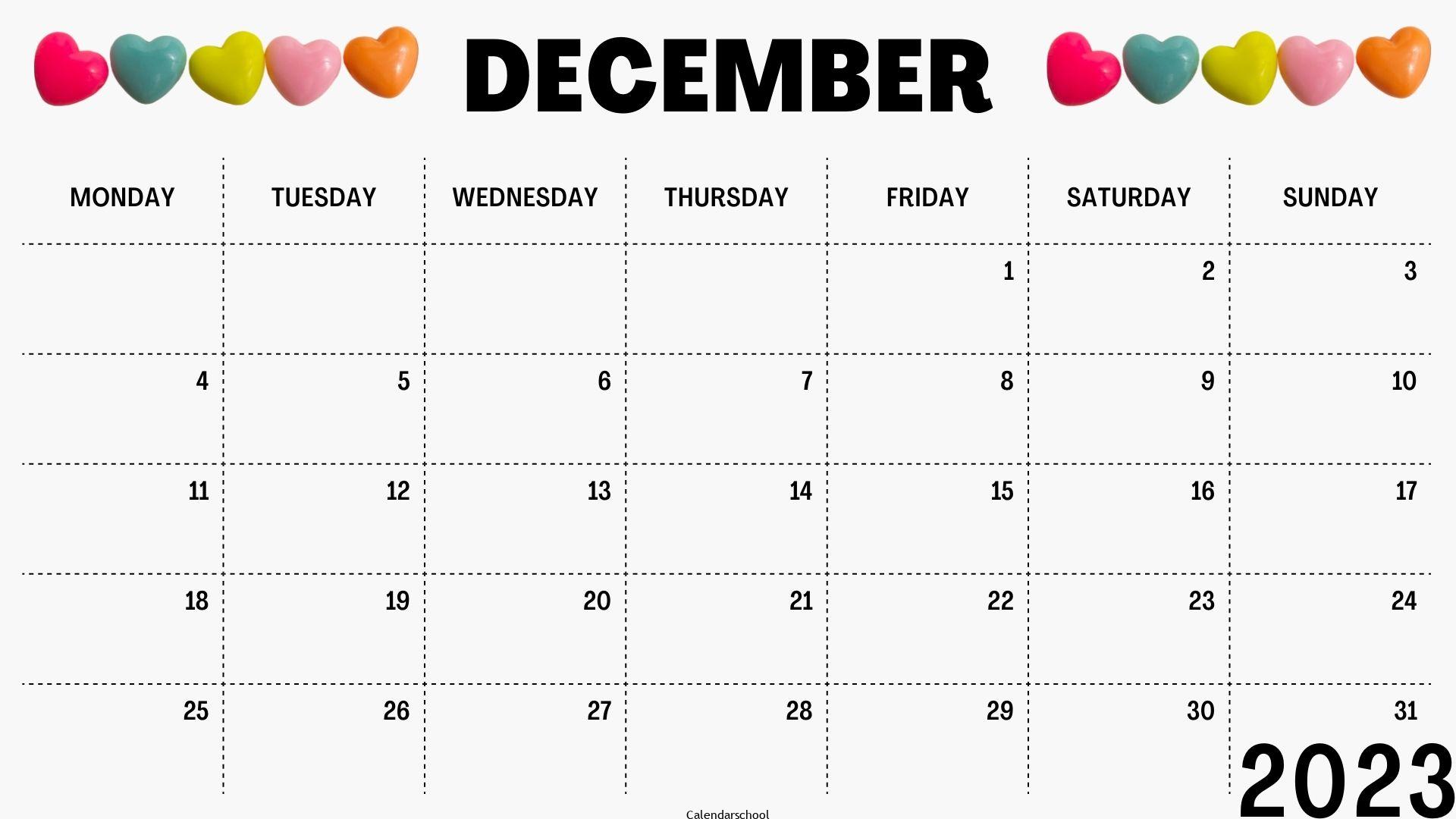 December 2023 Monthly Blank Calendar