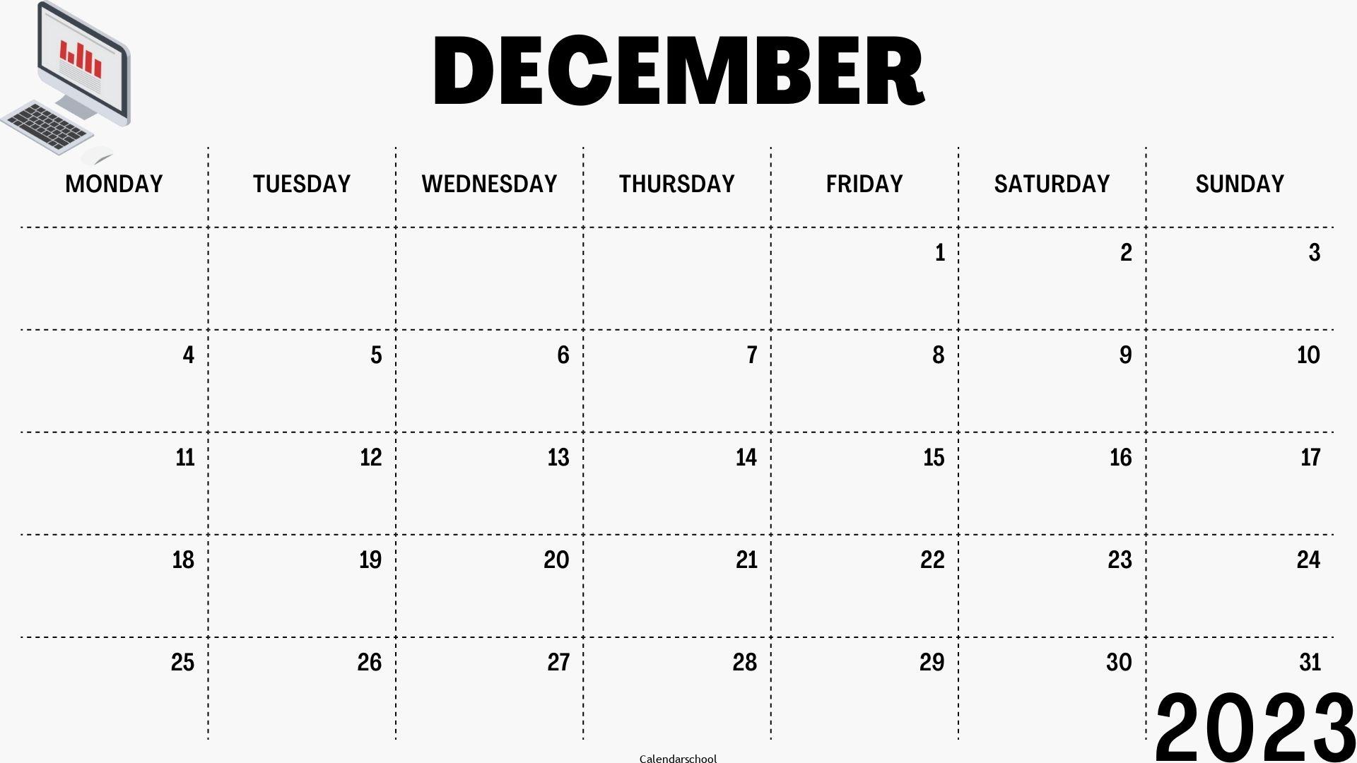 December 2023 Monthly Calendar