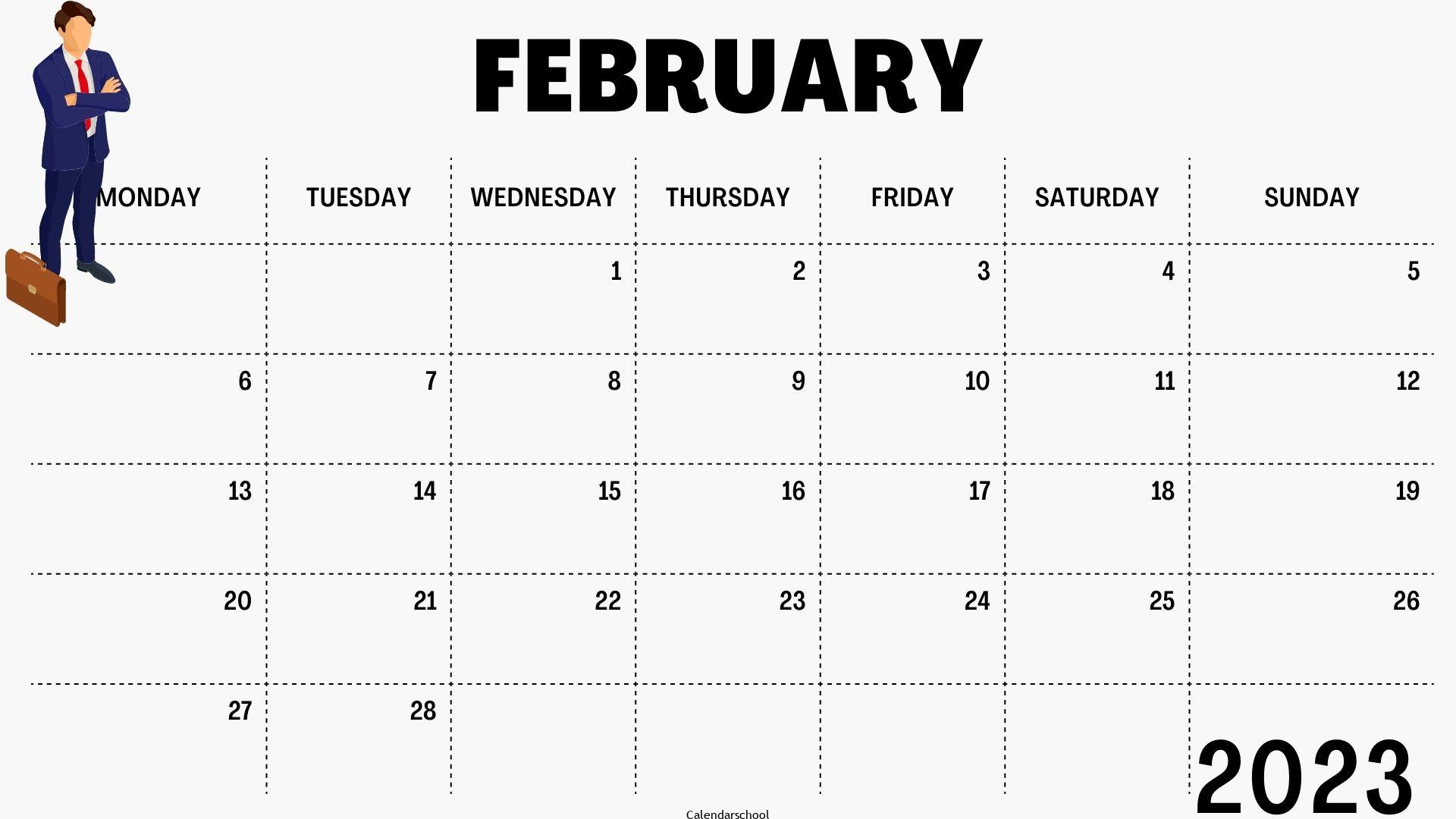 February 2023 Blank Calendar Monday Start