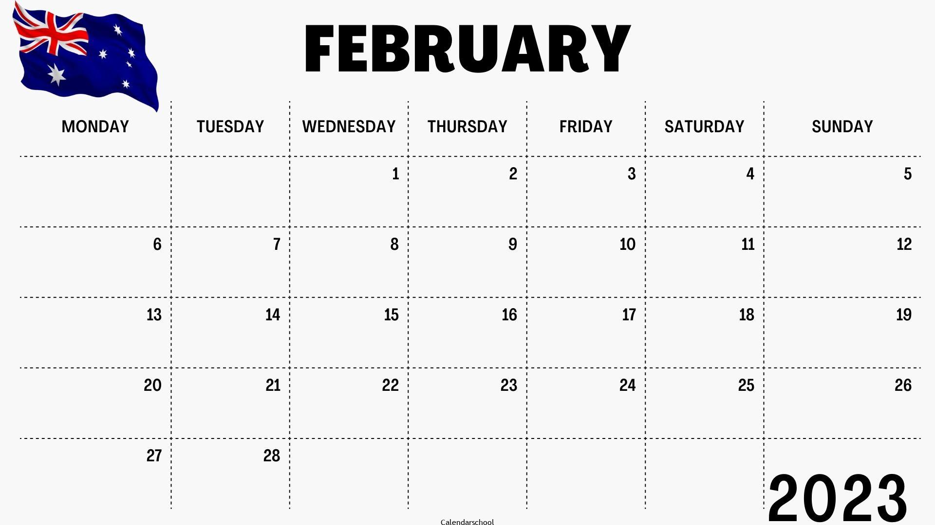February 2023 Calendar with Holidays Australia