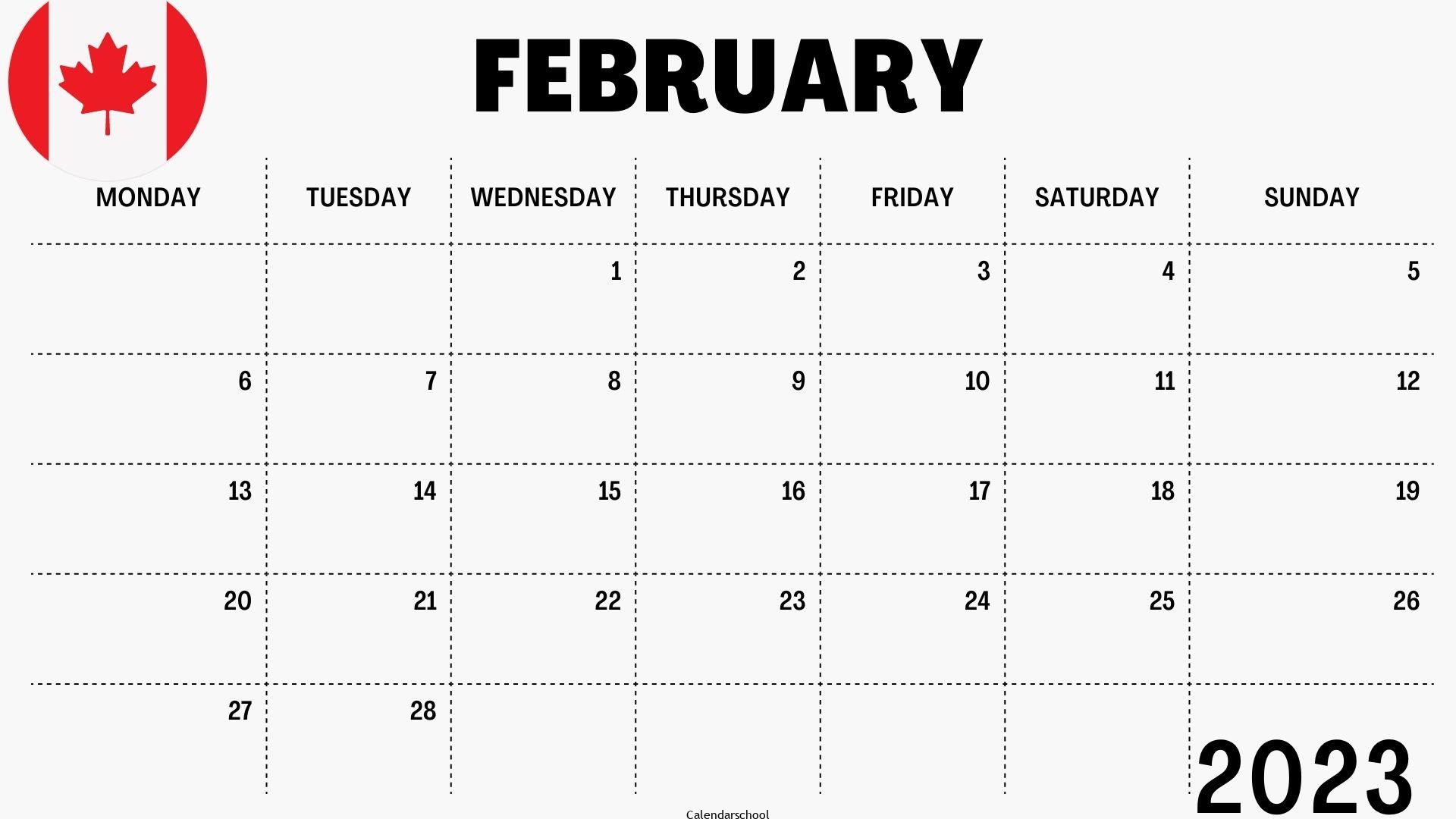 February 2023 Calendar with Holidays Canada