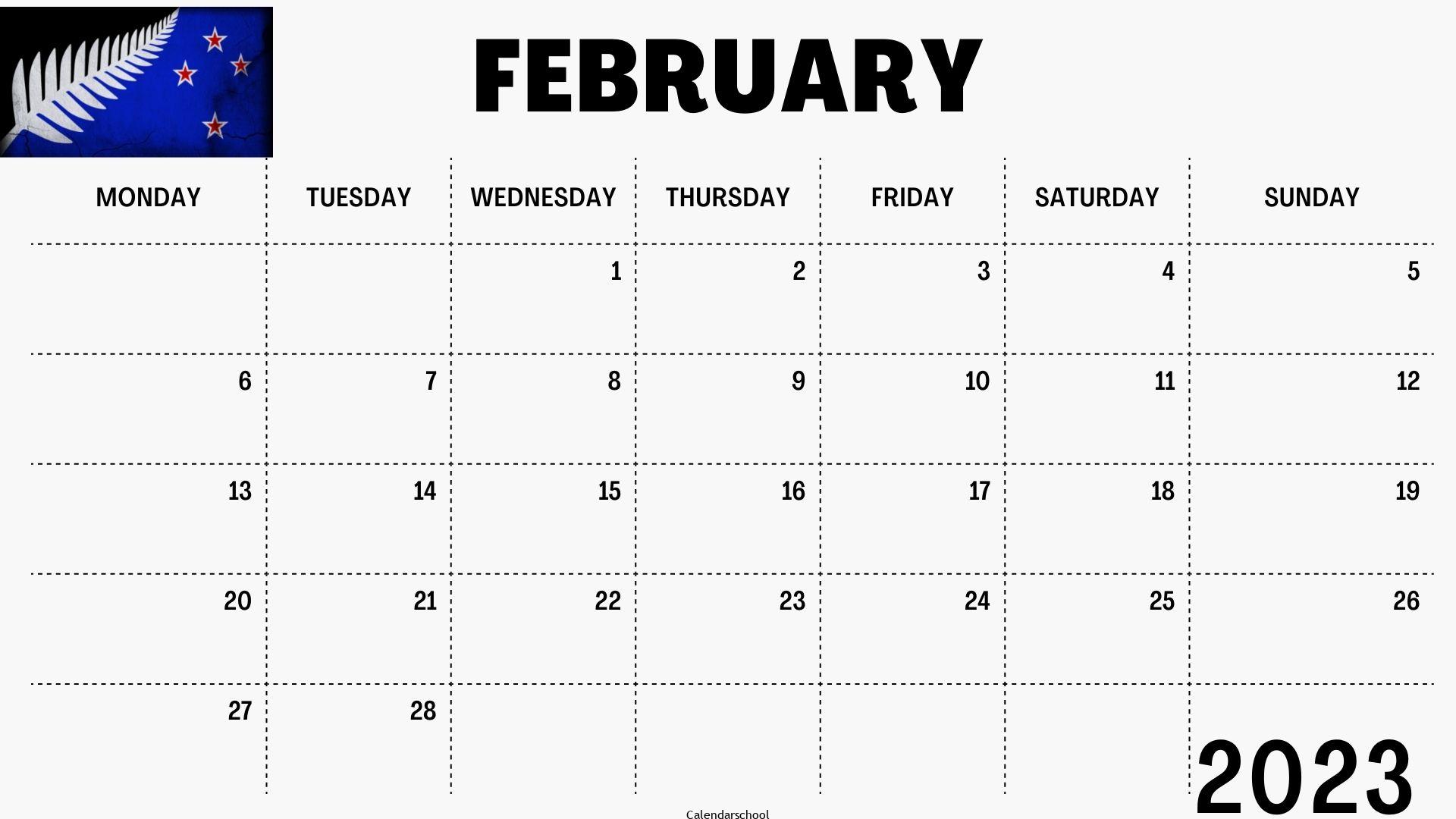February 2023 Calendar with Holidays NewZeland