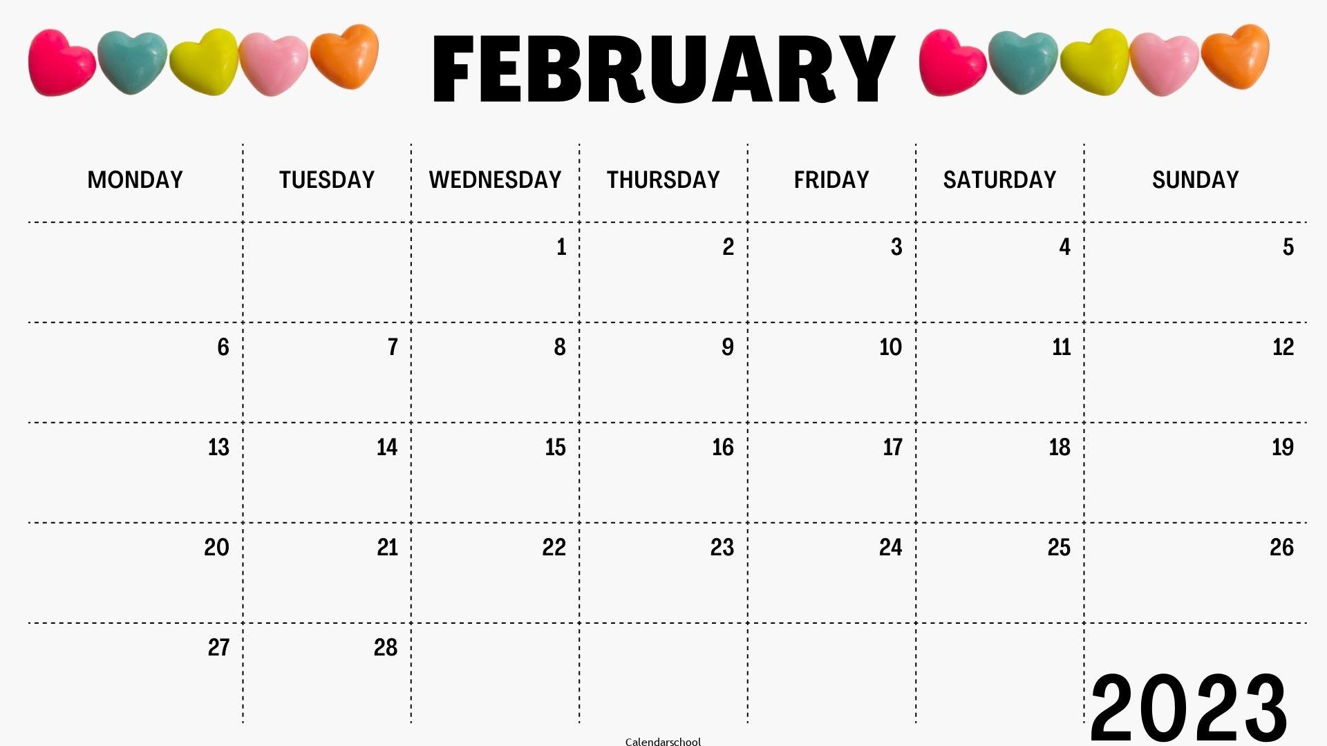 February 2023 Calendar with Holidays Printable