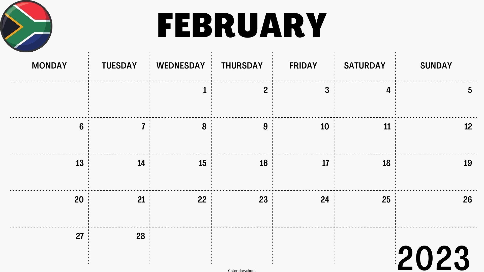 February 2023 Calendar with Holidays South Africa