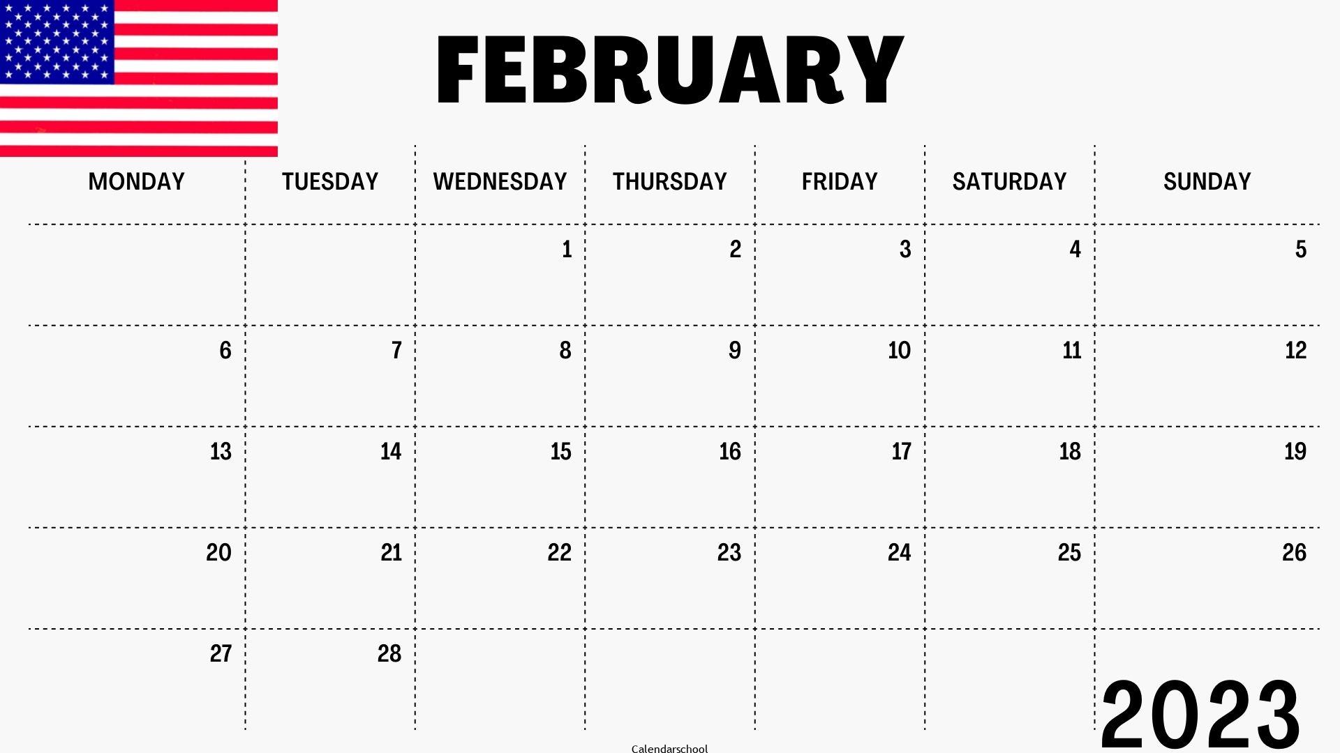 February 2023 Calendar with Holidays USA