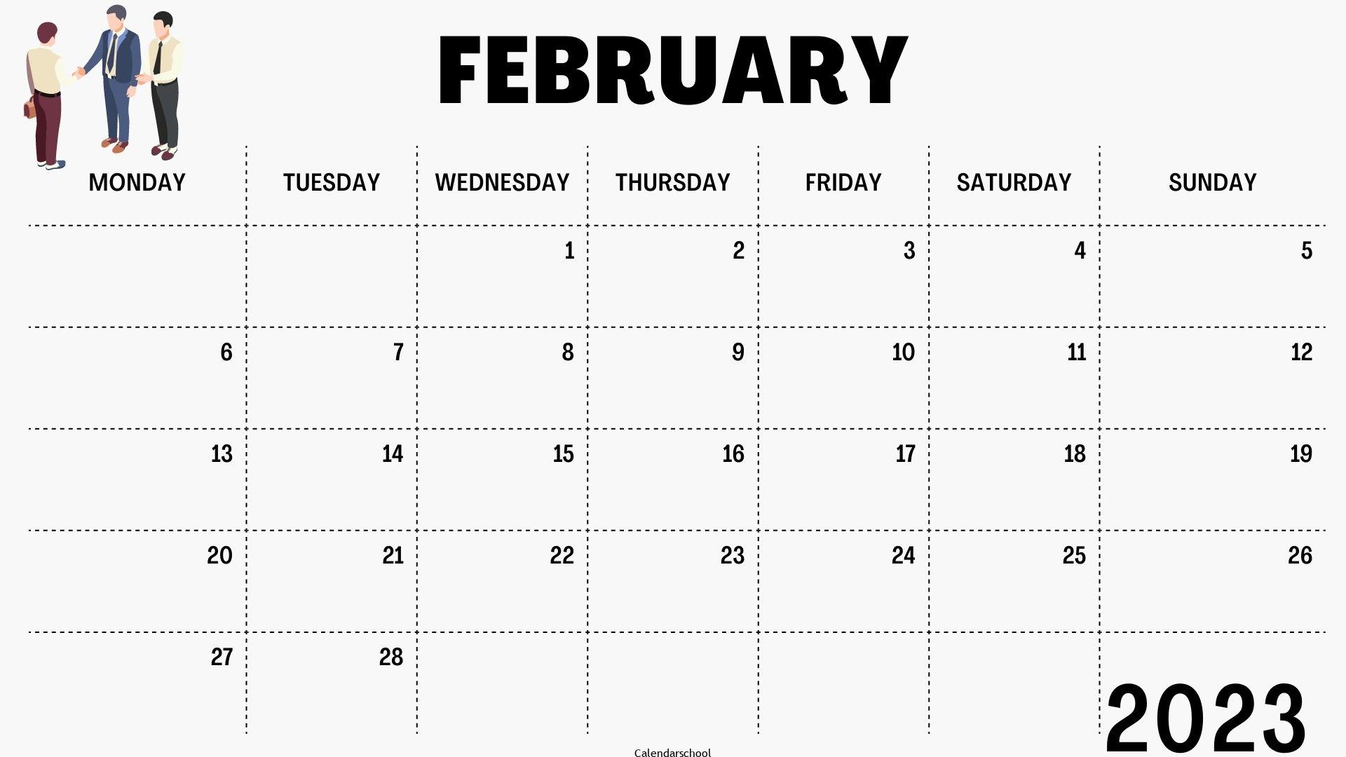 February 2023 Printable Calendar in Words