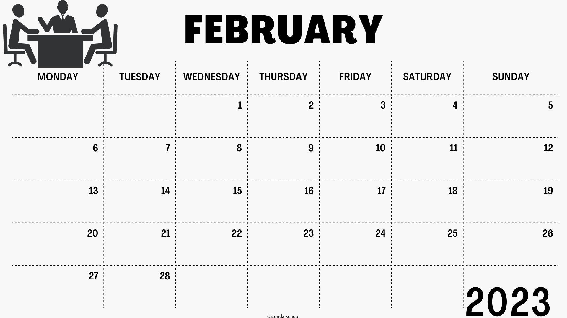 February Calendar 2023 Printable