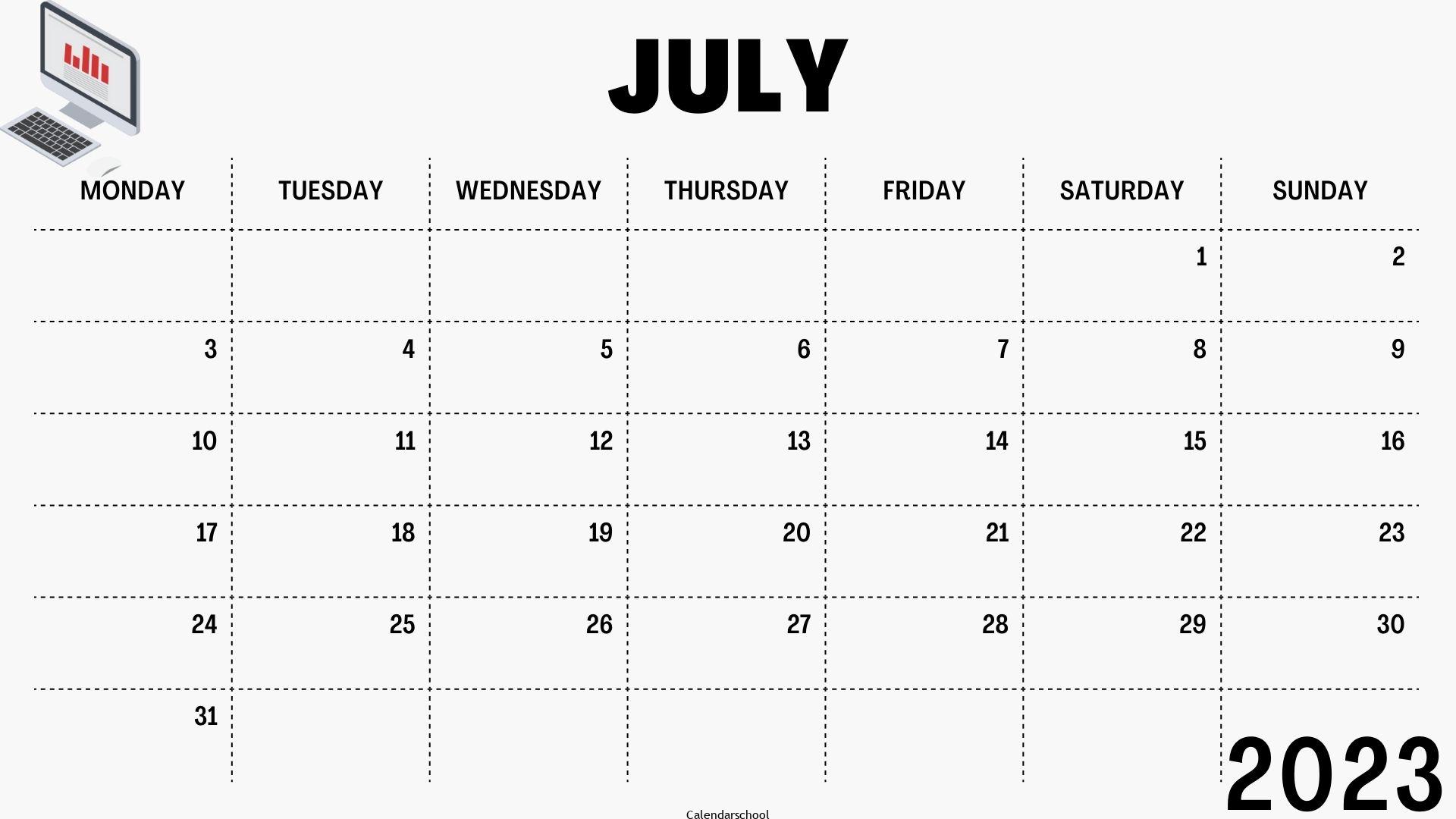 Free July 2023 Printable Calendar