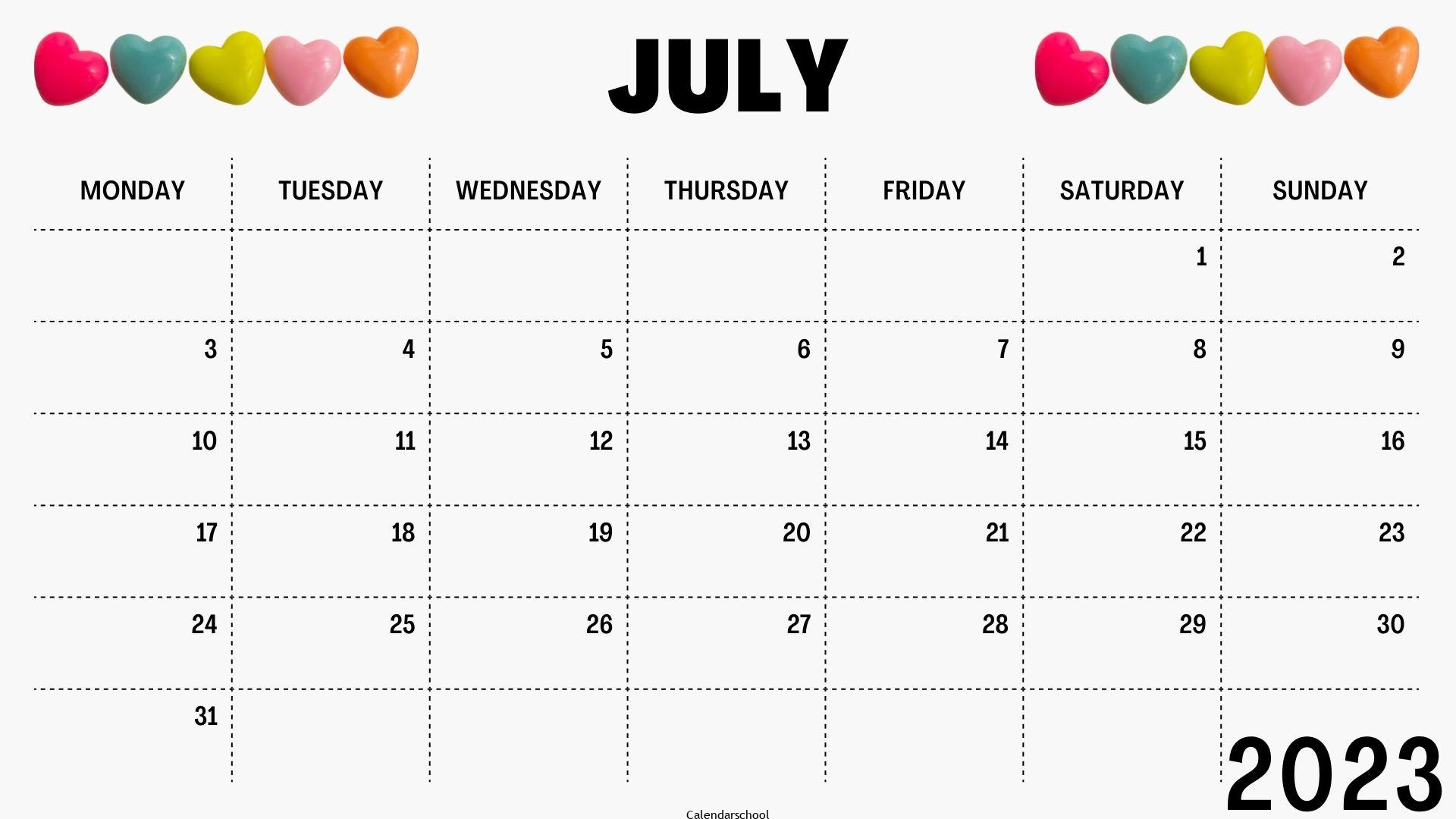 Free Printable Calendar 2023 July