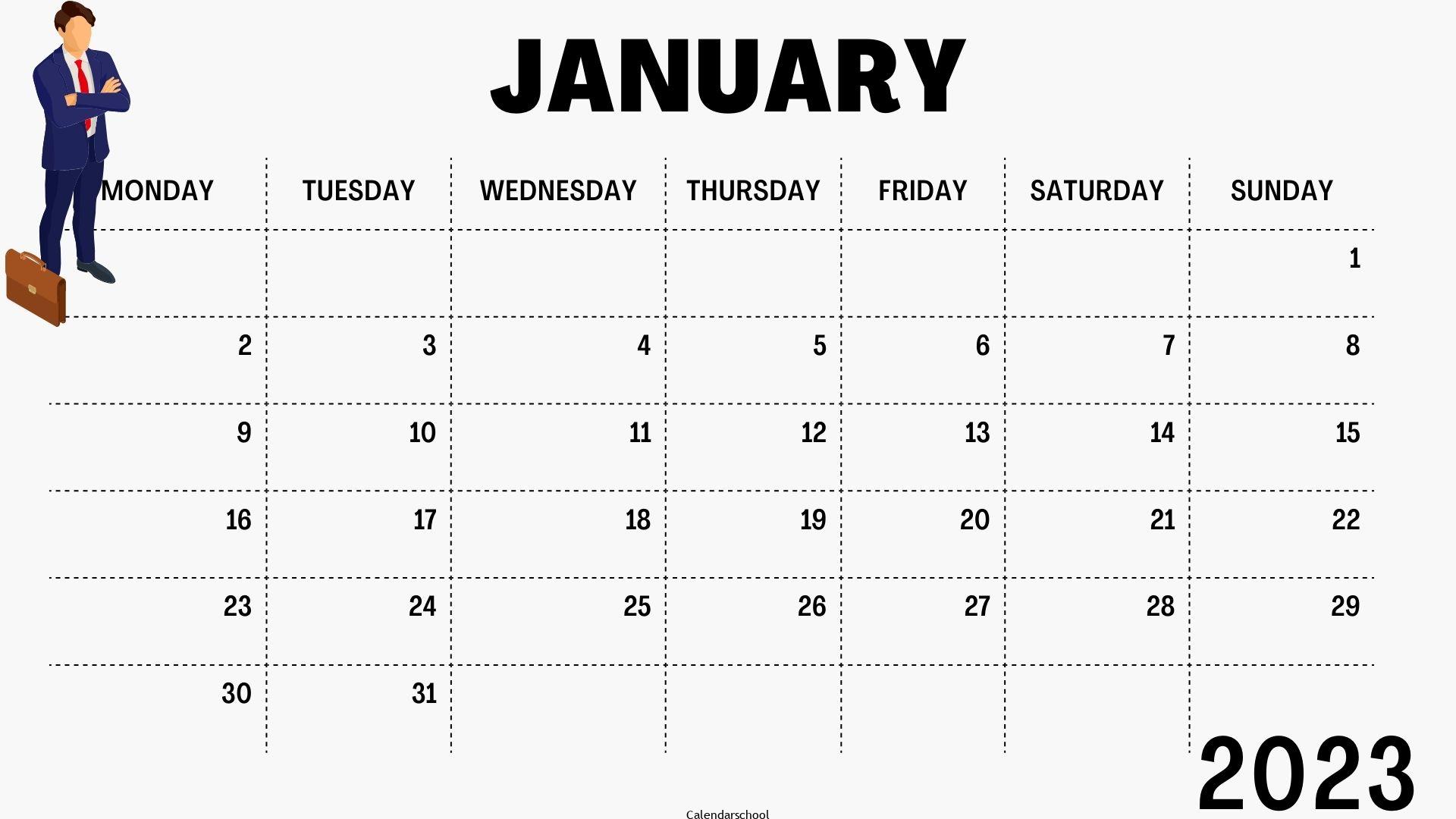 January 2023 Blank Calendar in Excel