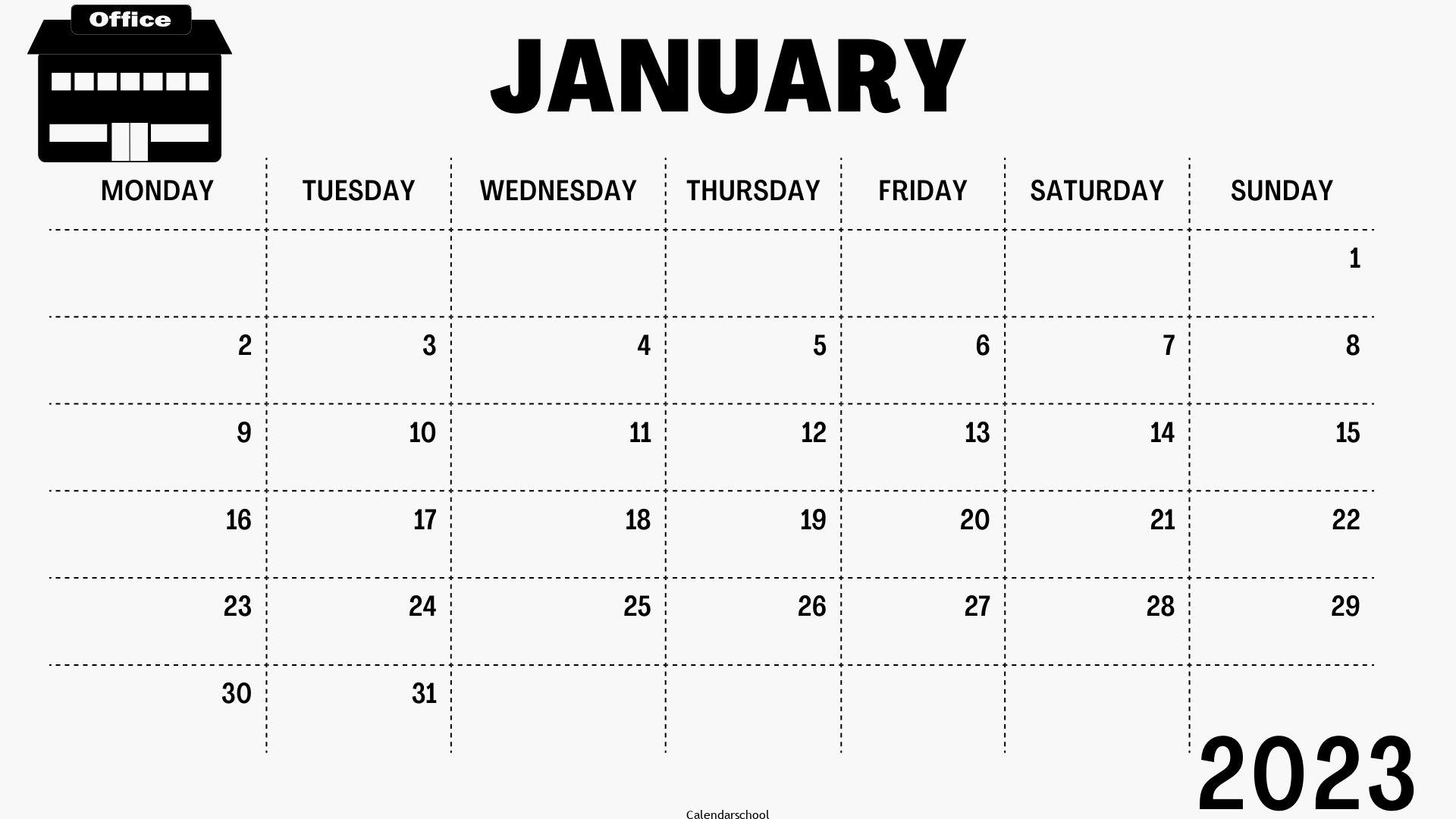 January 2023 Calendar Bank Holidays