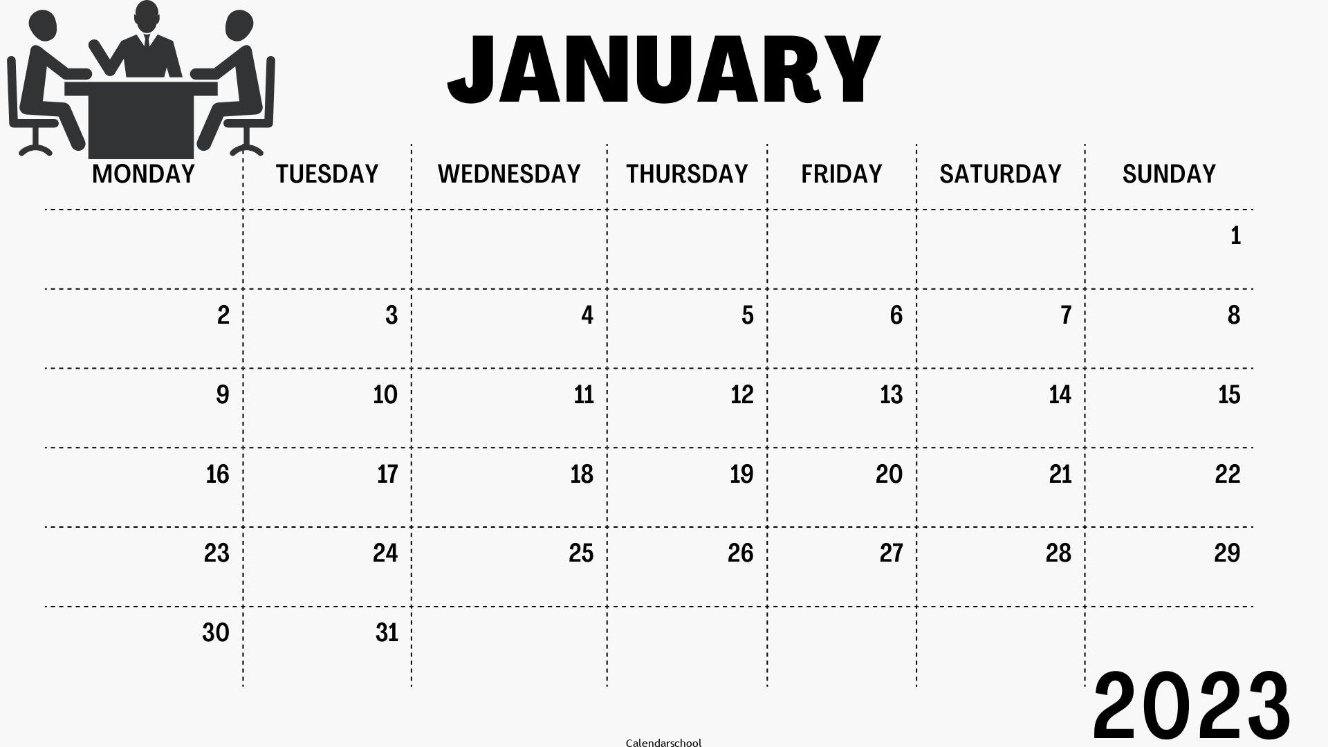 January 2023 Calendar For Printing