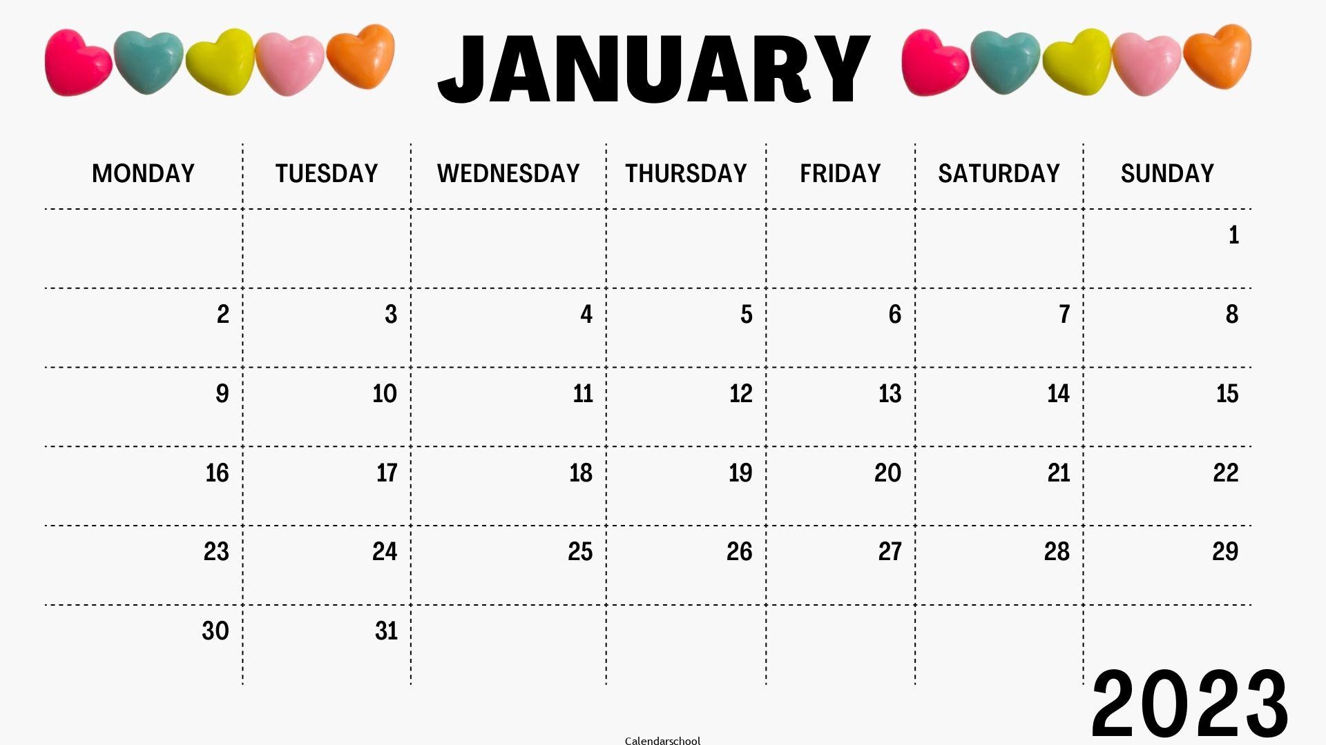 January 2023 Calendar Template Printable