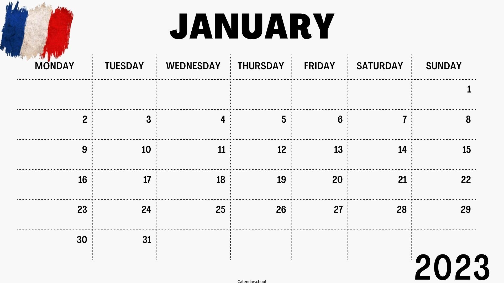 January 2023 Calendar with Holidays France