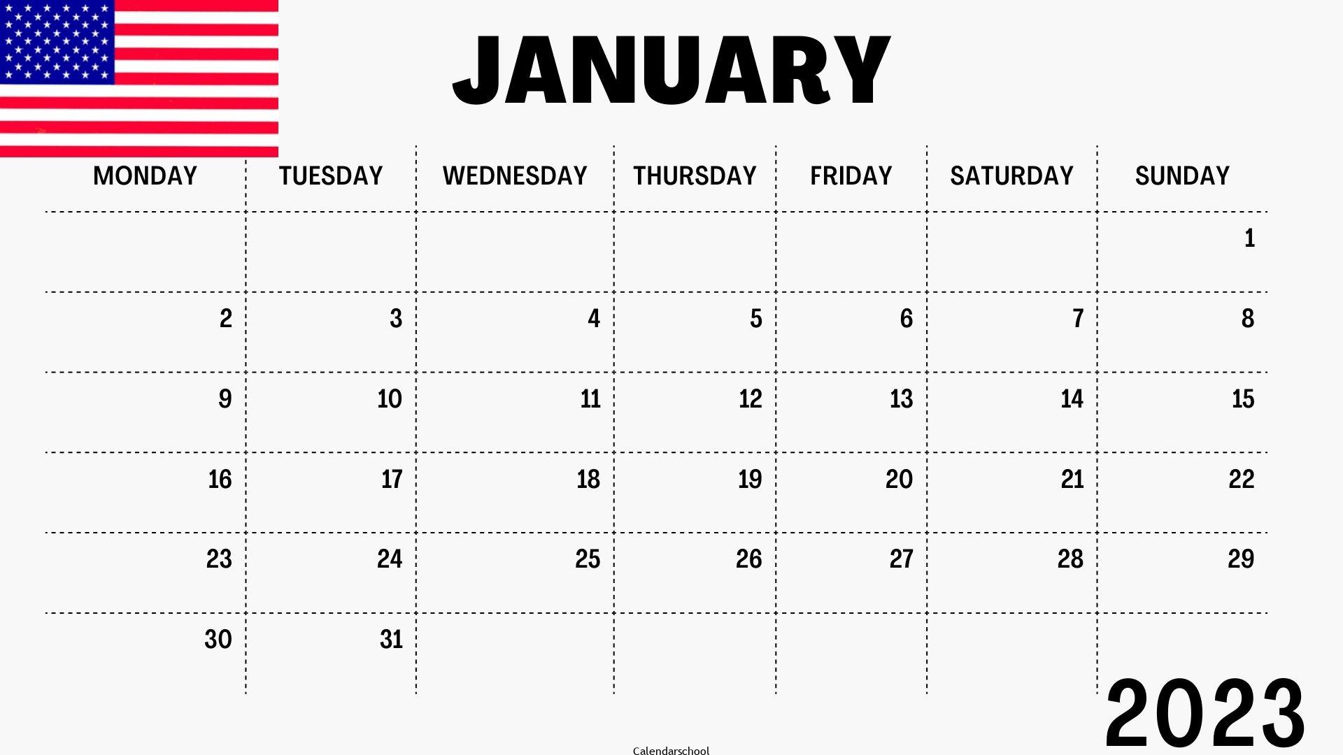 January 2023 Calendar with Holidays USA