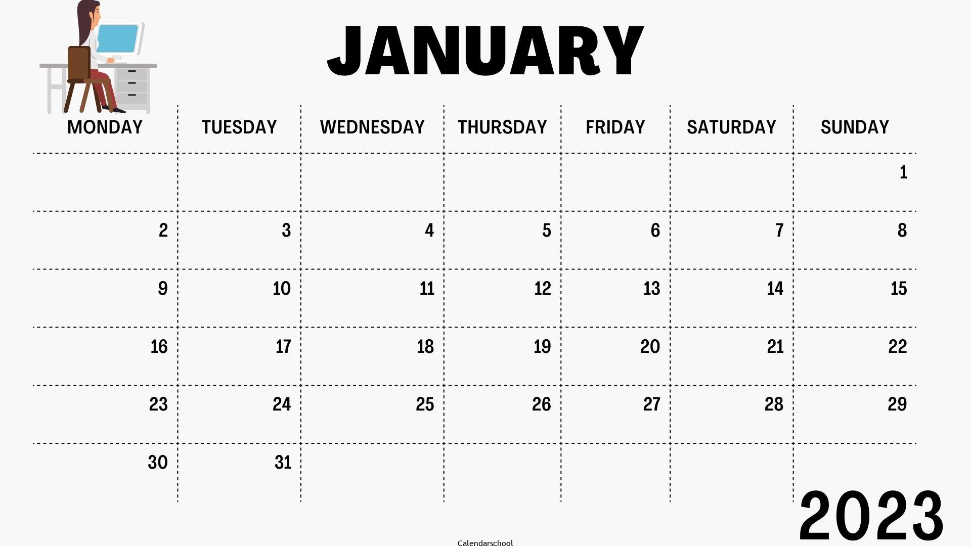 January 2023 Printable Calendar Cute