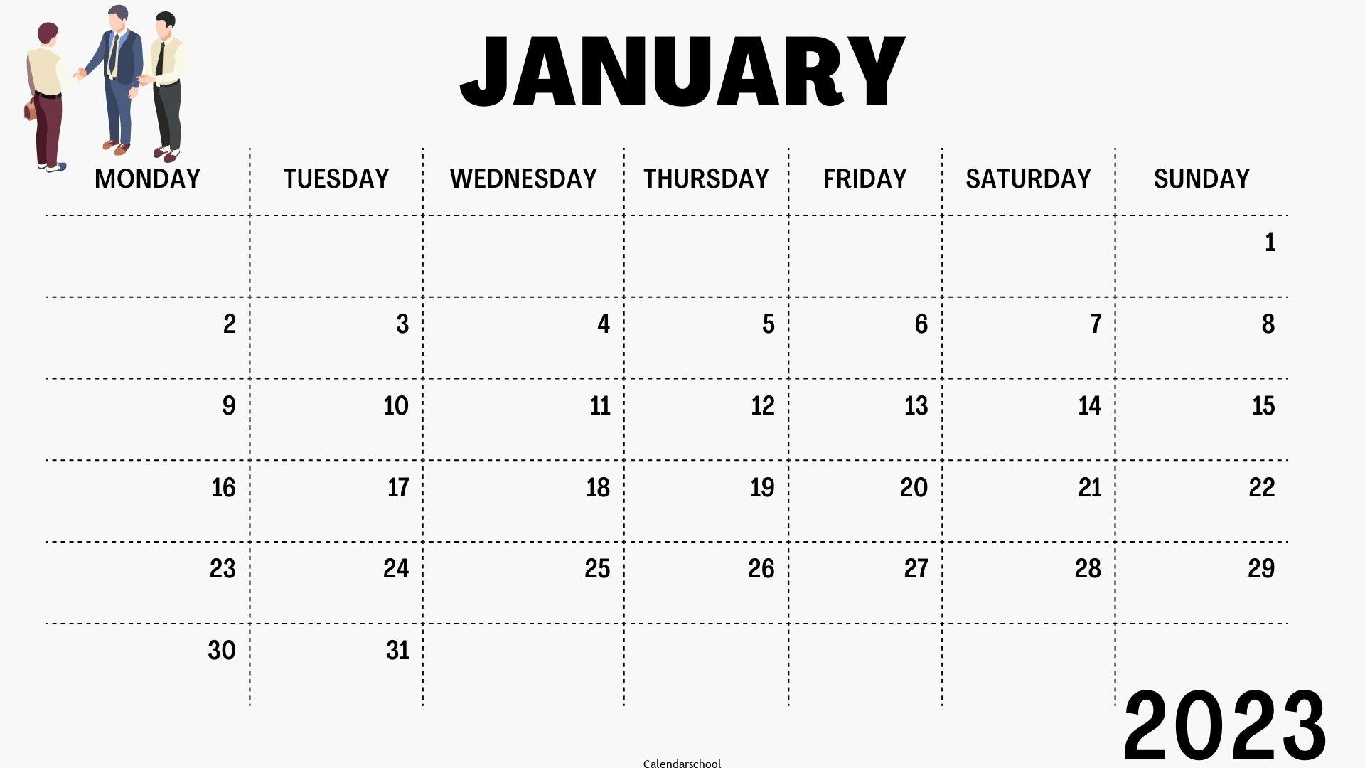 January Calendar 2023 Quarterly