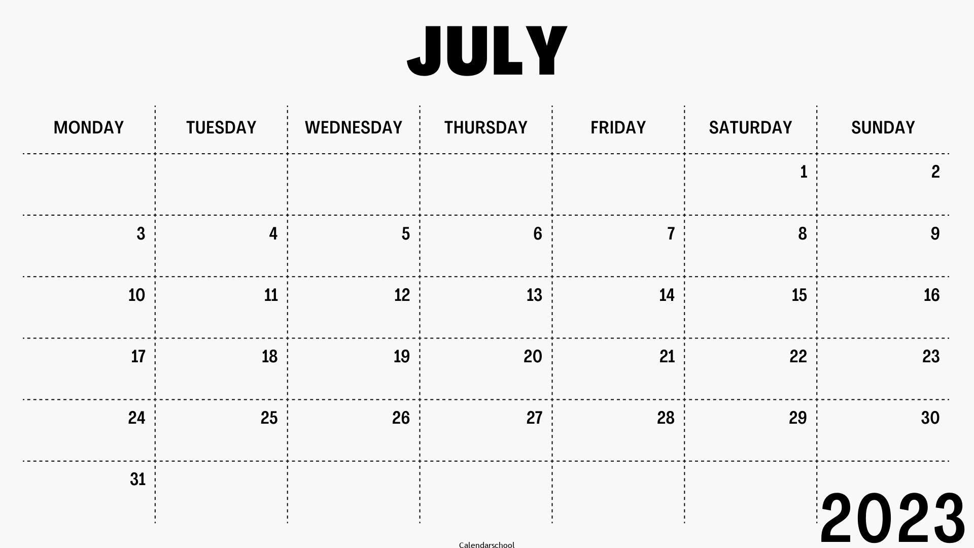 July 2023 Calendar Template