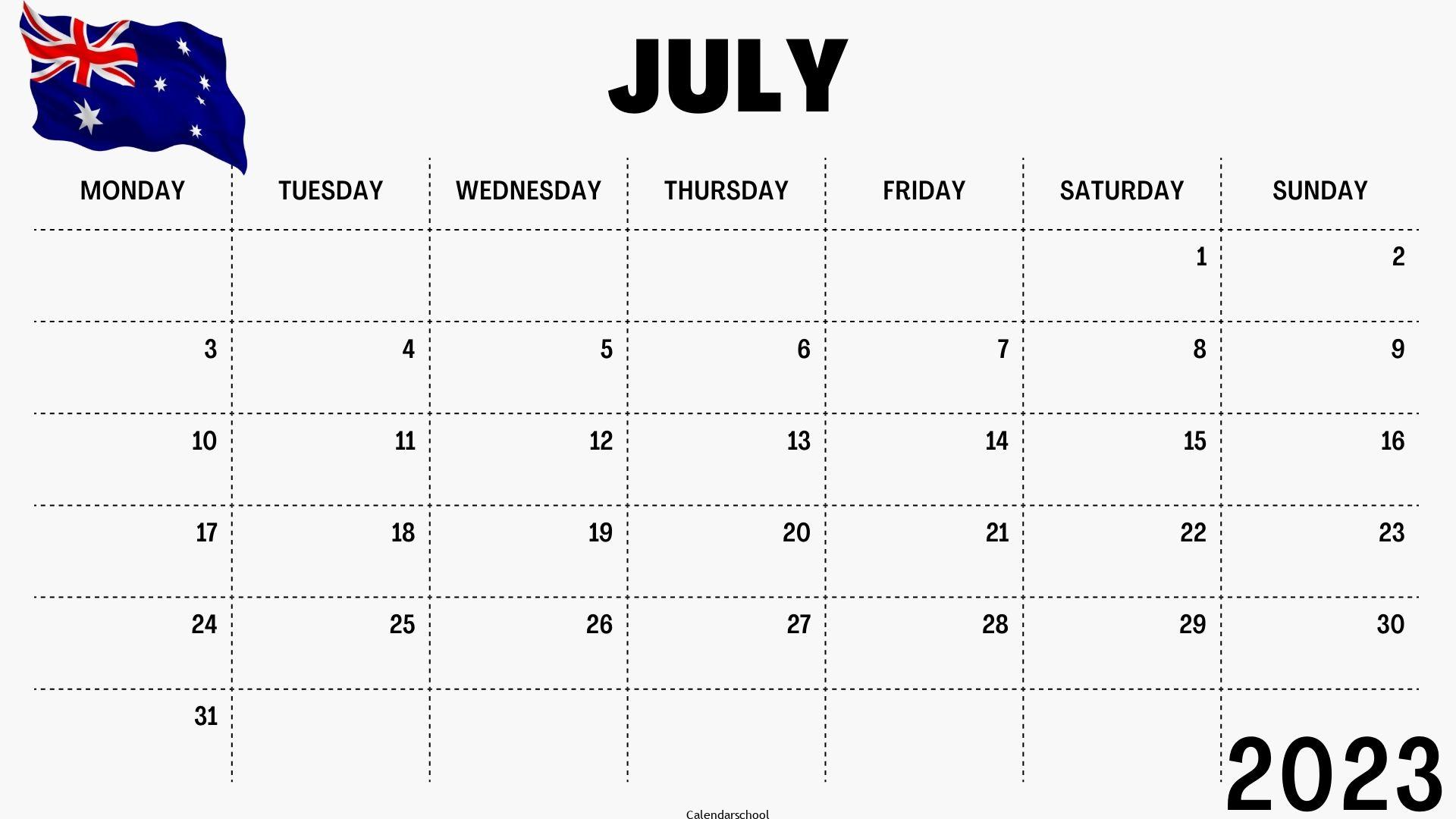 July 2023 Calendar with Holidays Australia