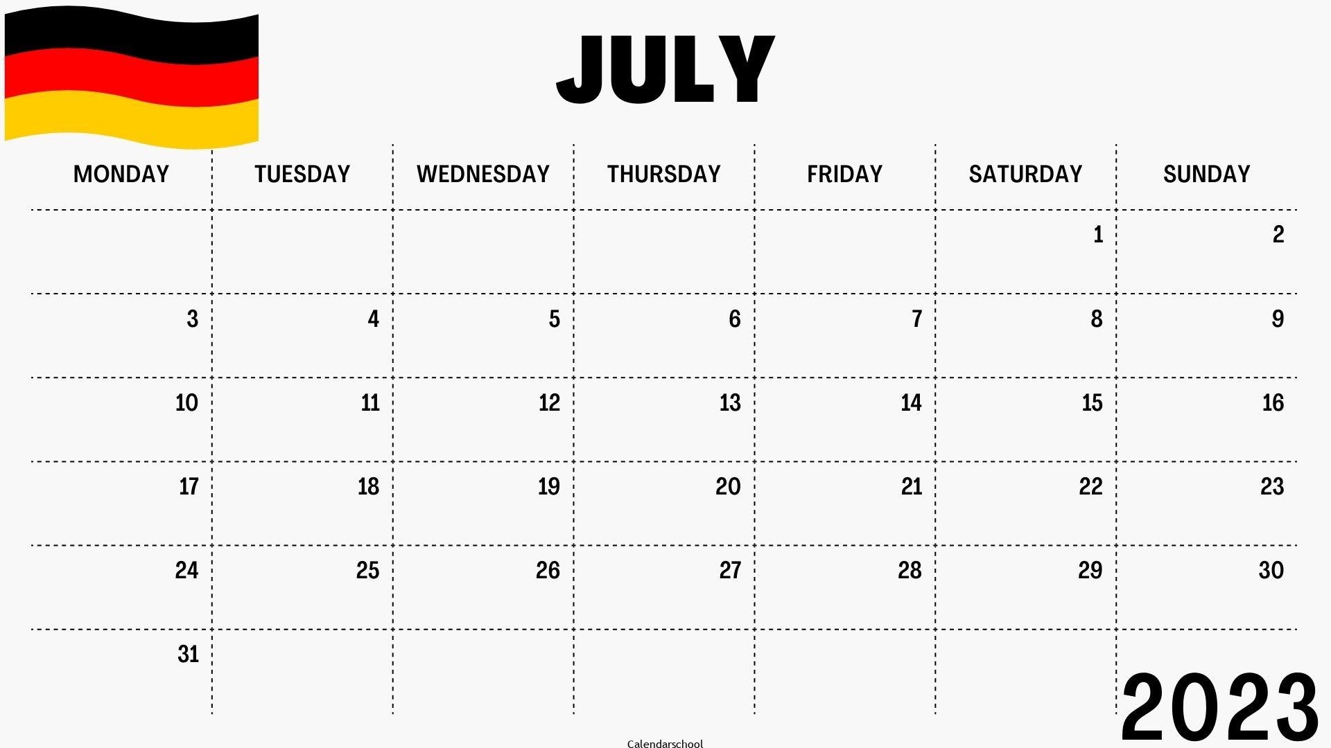 July 2023 Calendar with Holidays Germany