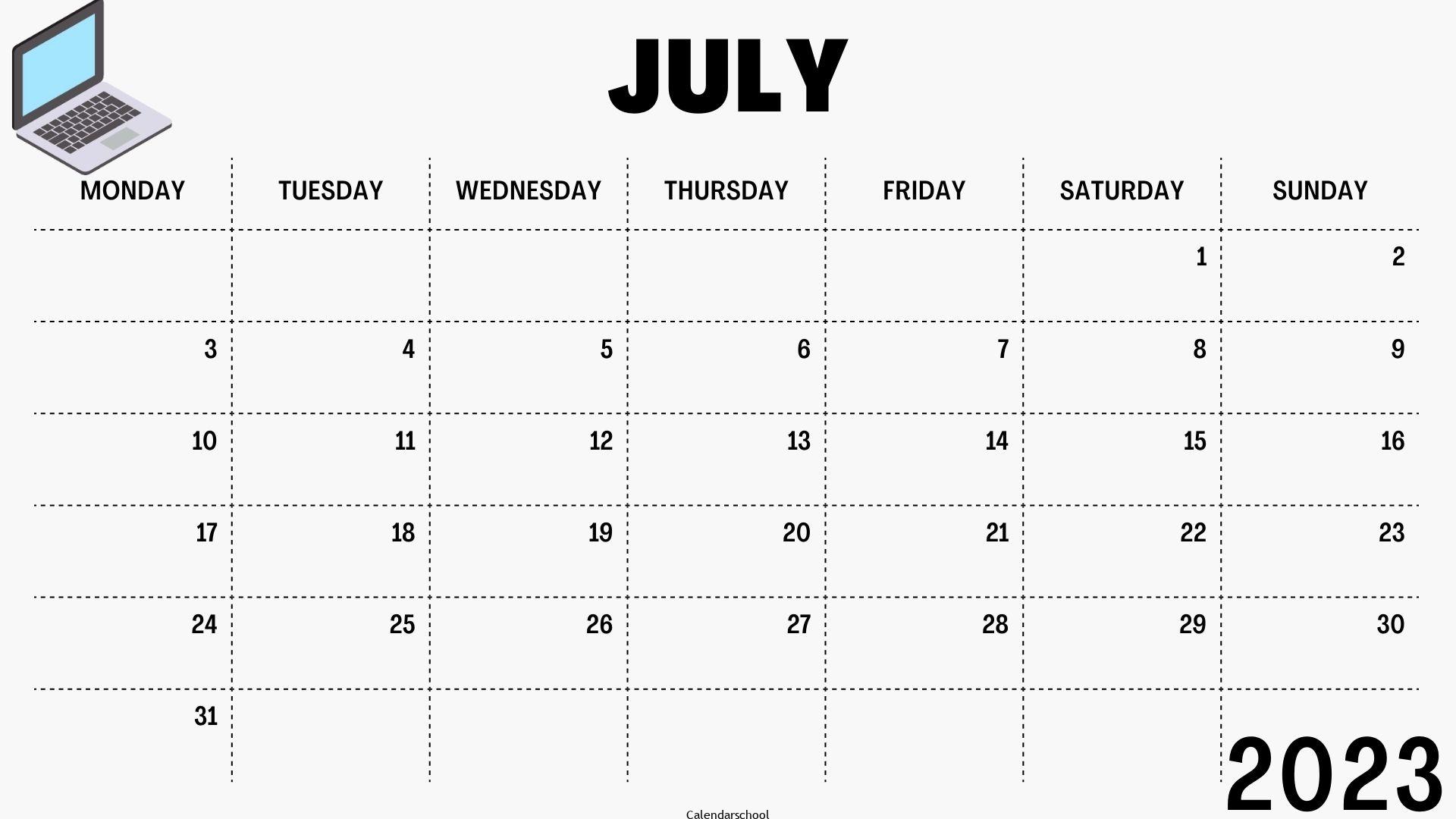 July Calendar 2023 Design Template