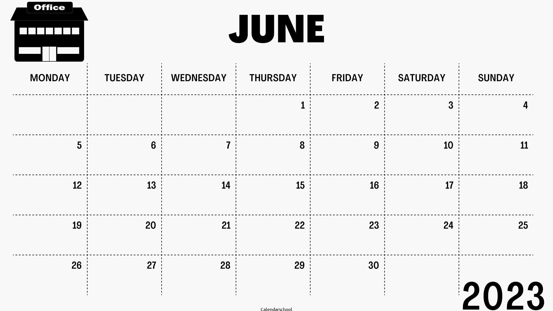 June 2023 Blank Monthly Calendar