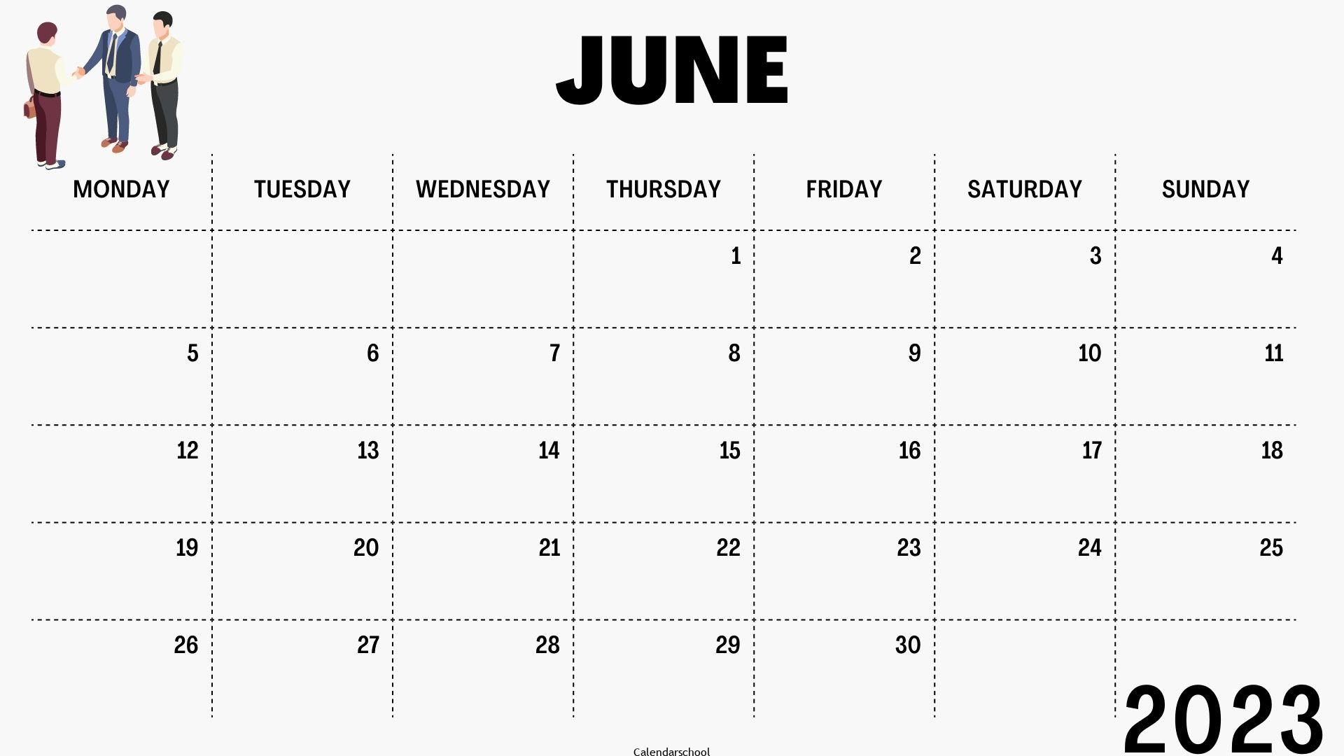 June 2023 Calendar Weekly Template
