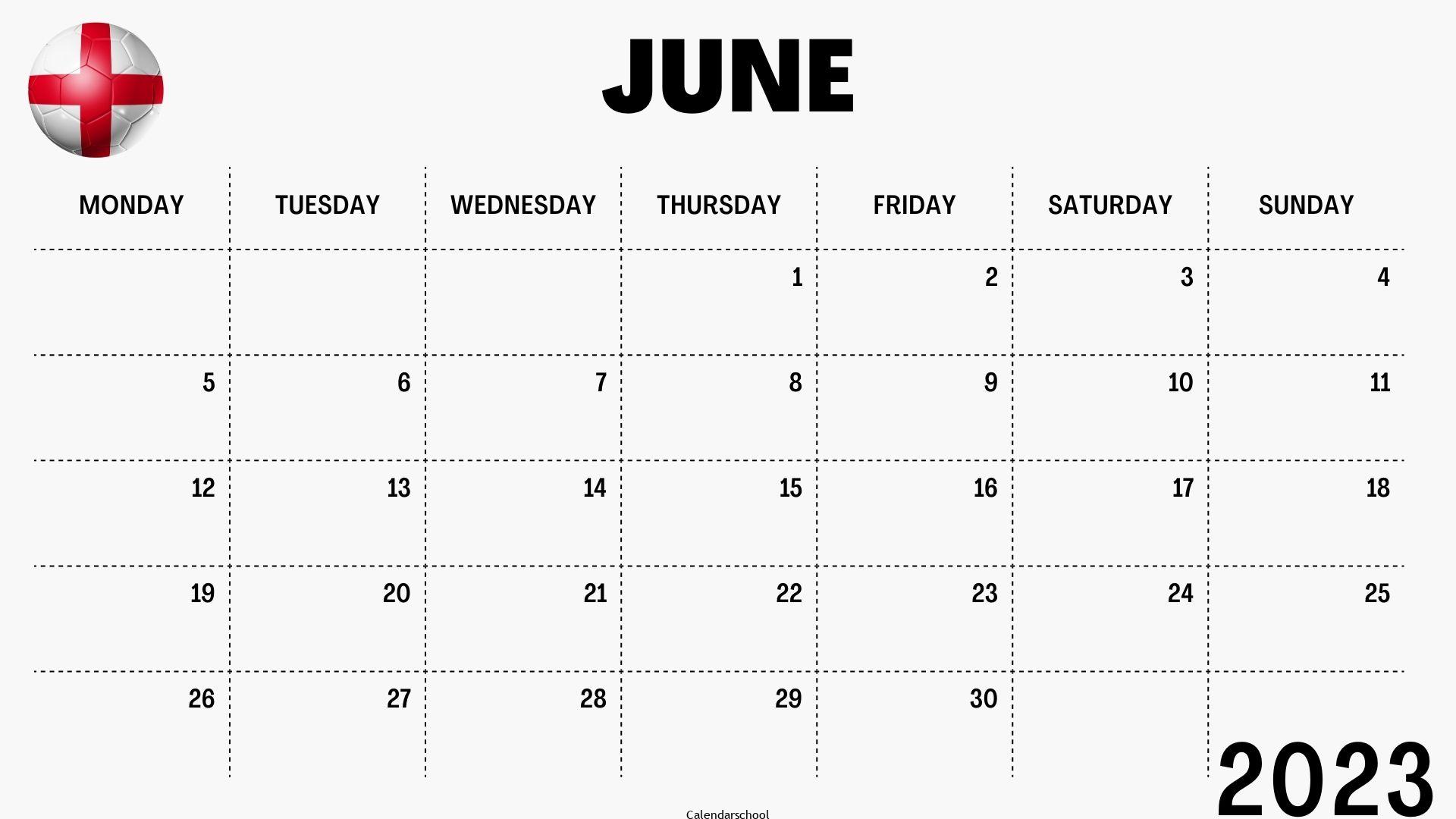 June 2023 Calendar with Holidays England