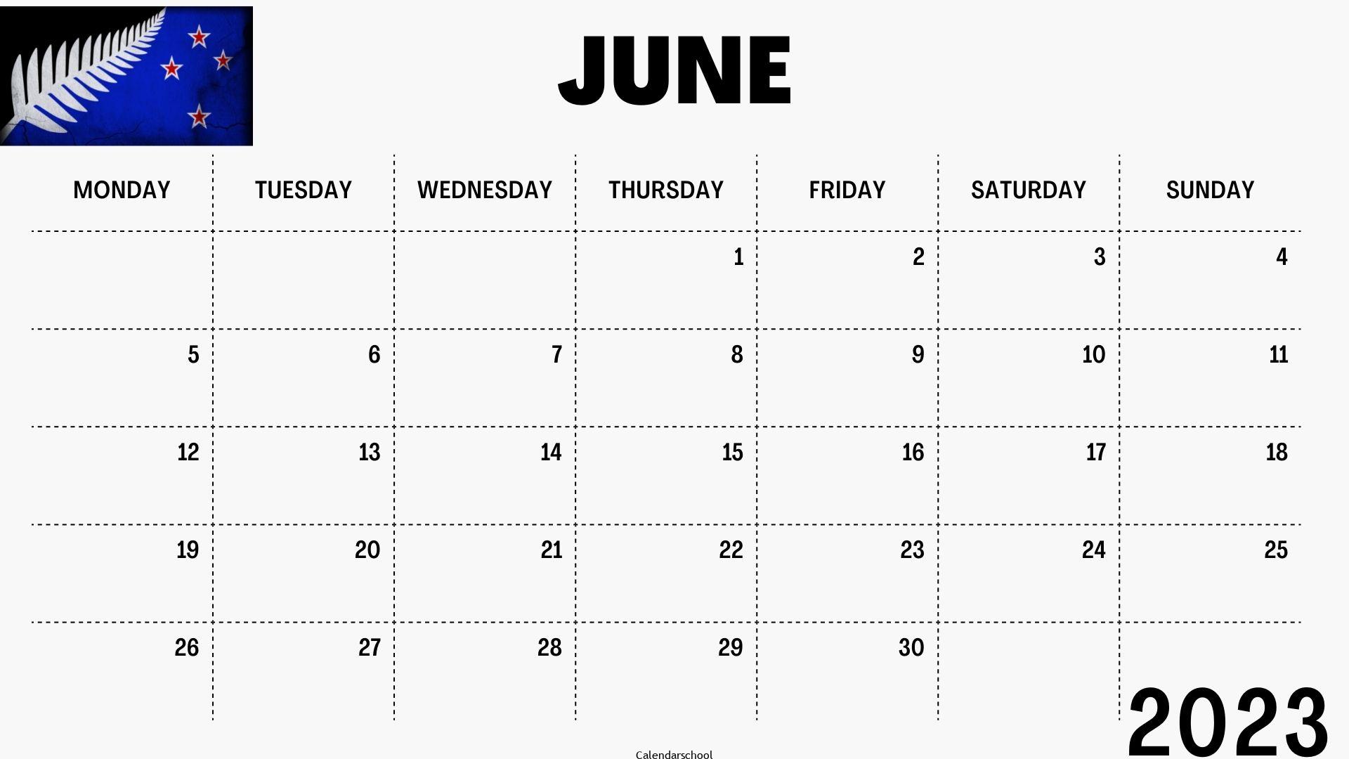 June 2023 Calendar with Holidays NewZeland