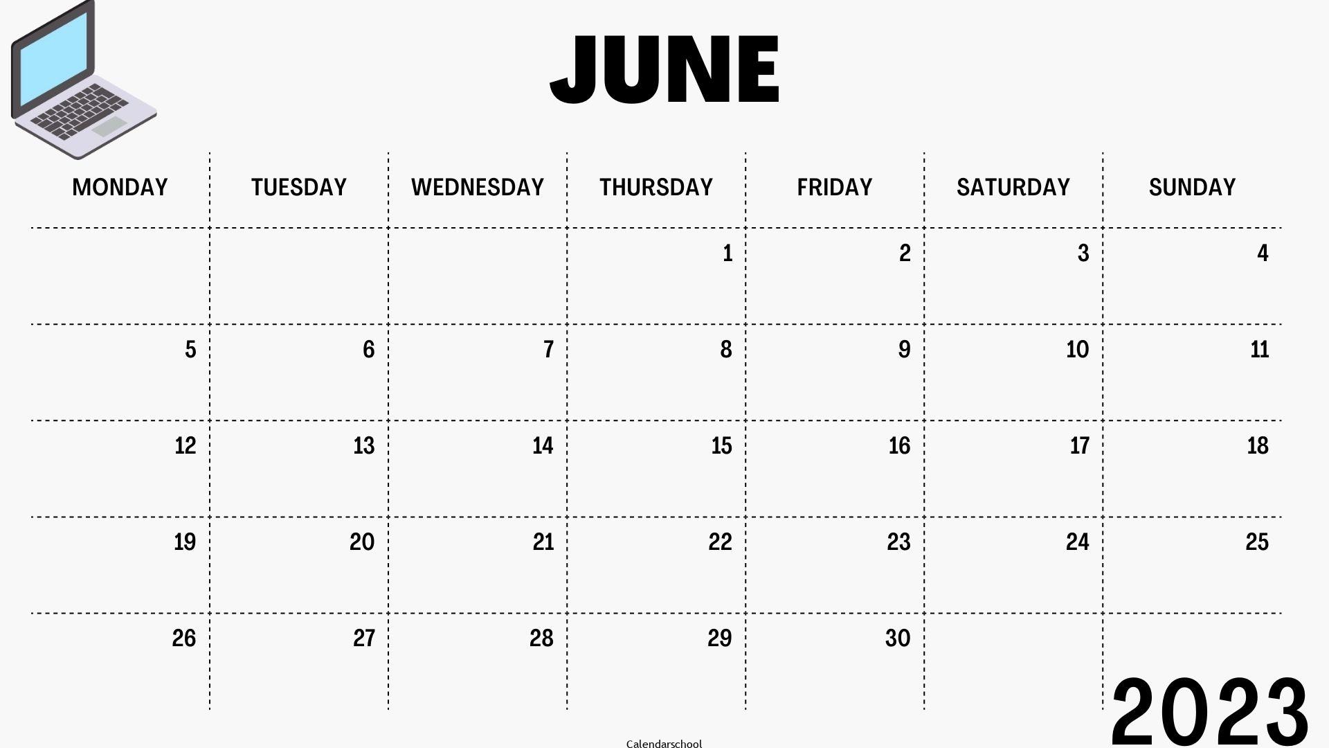June 2023 Printable Calendar Big Boxes