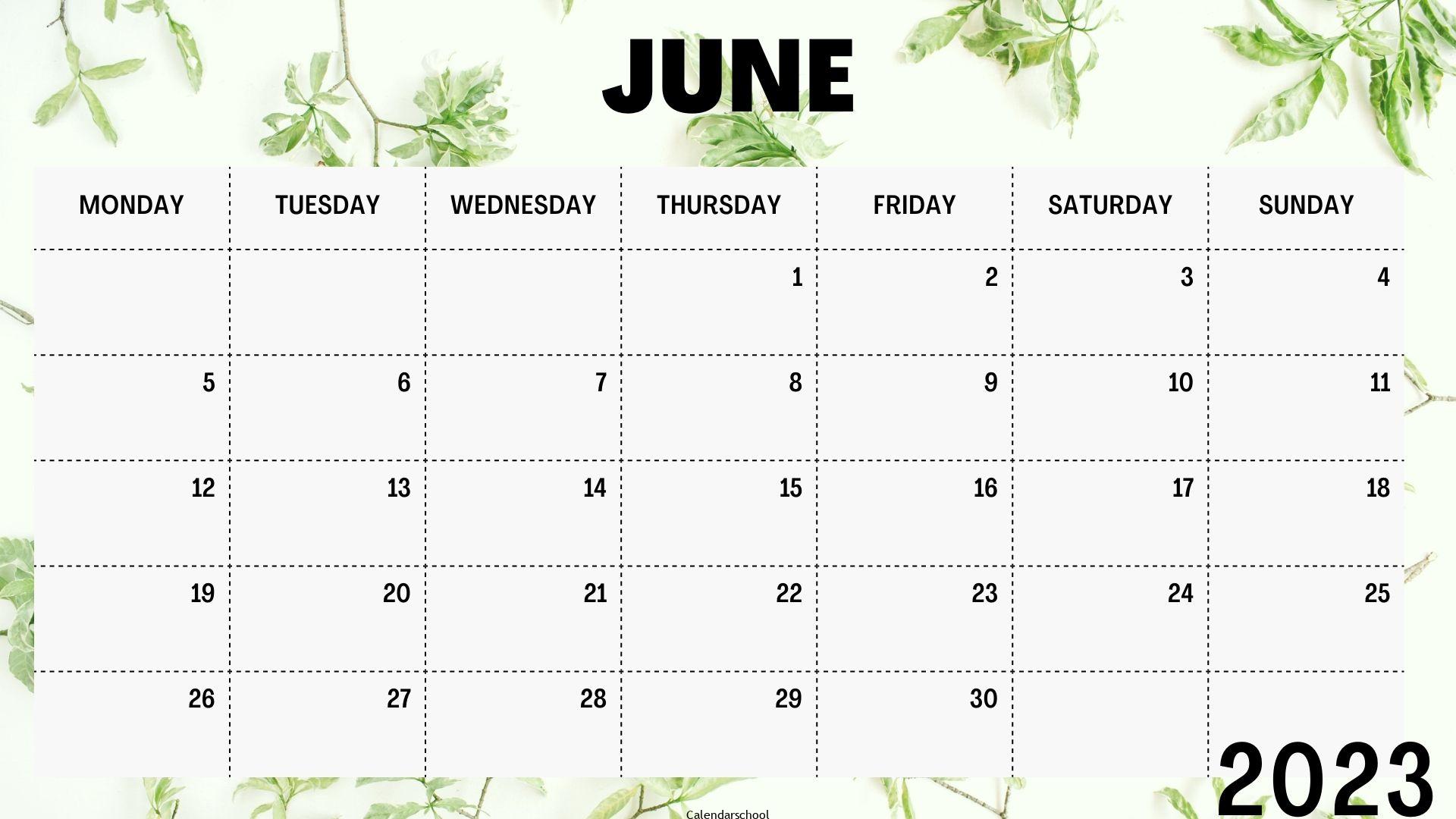 June Calendar 2023 With Holidays