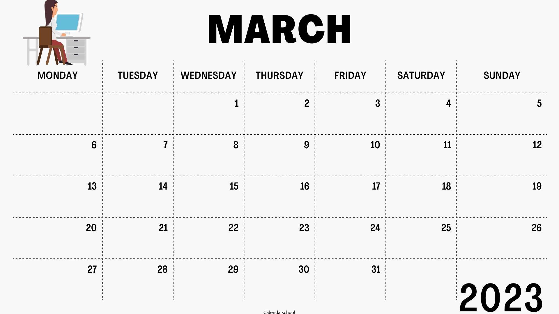 March 2023 Blank Calendar By Month