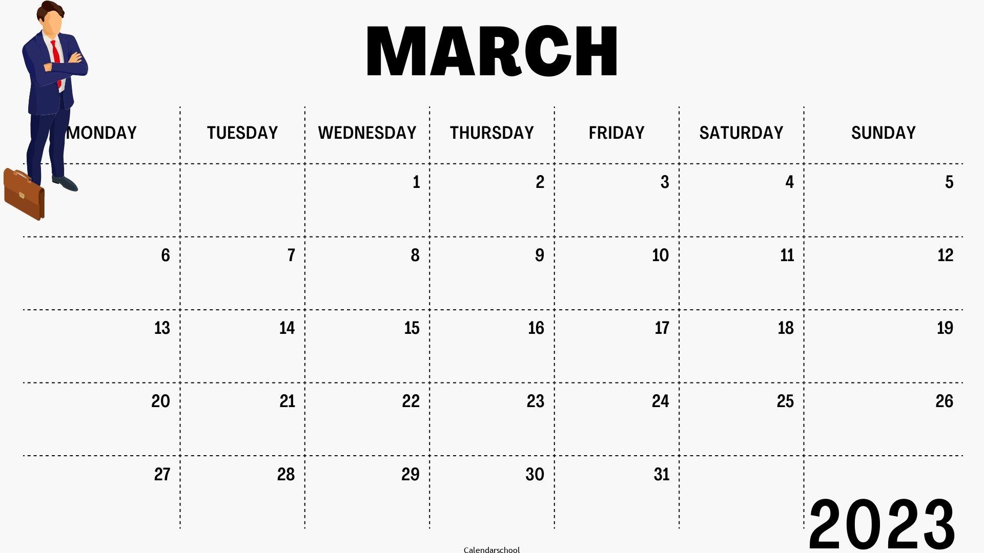 March 2023 Blank Calendar Grid Template