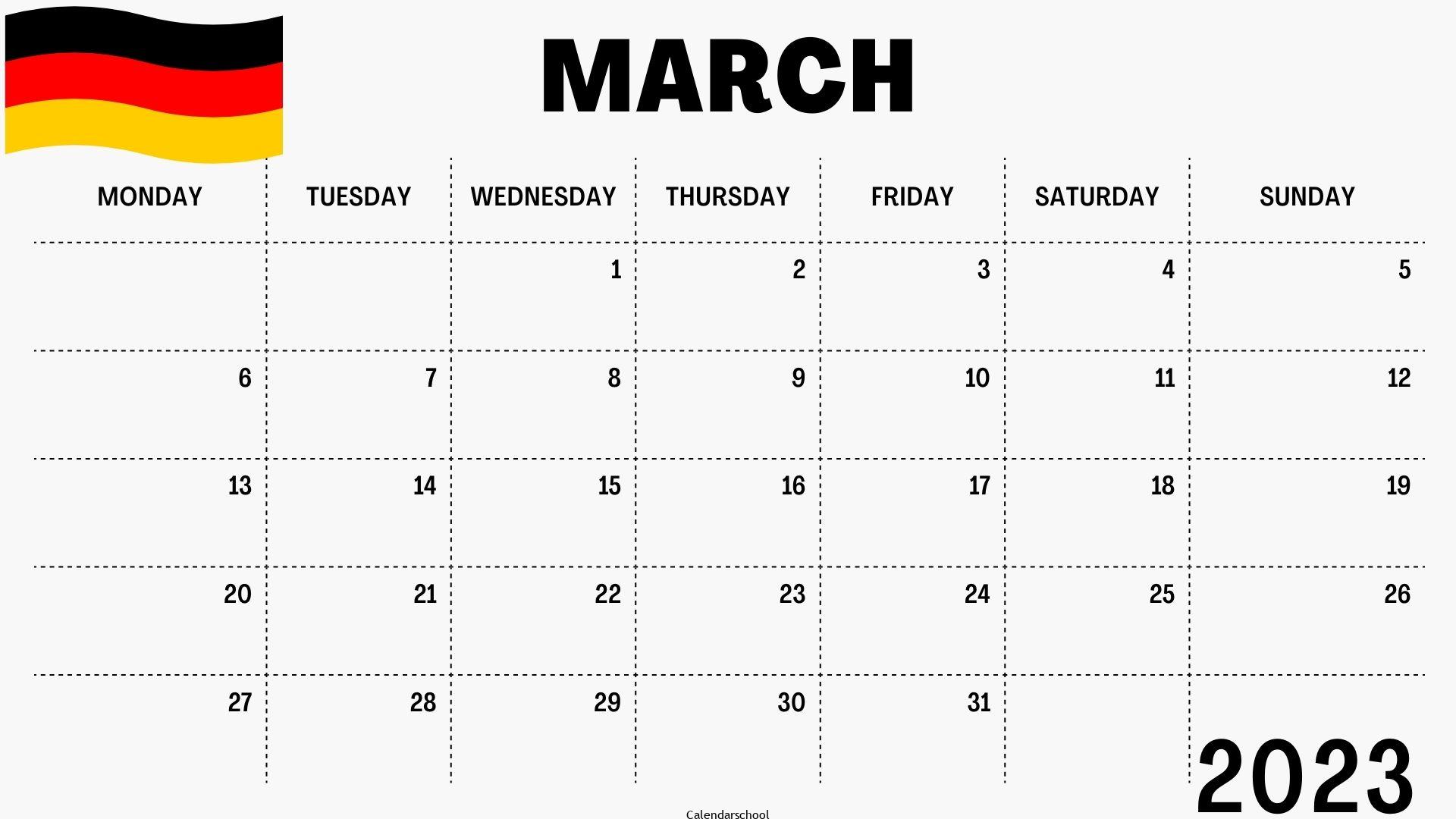 March 2023 Calendar with Holidays Germany
