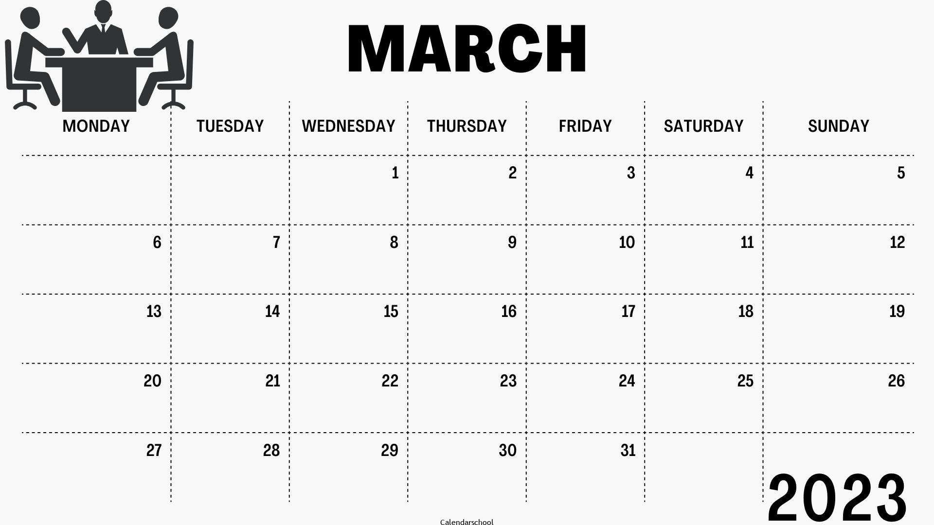 March 2023 Printable Calendar Free