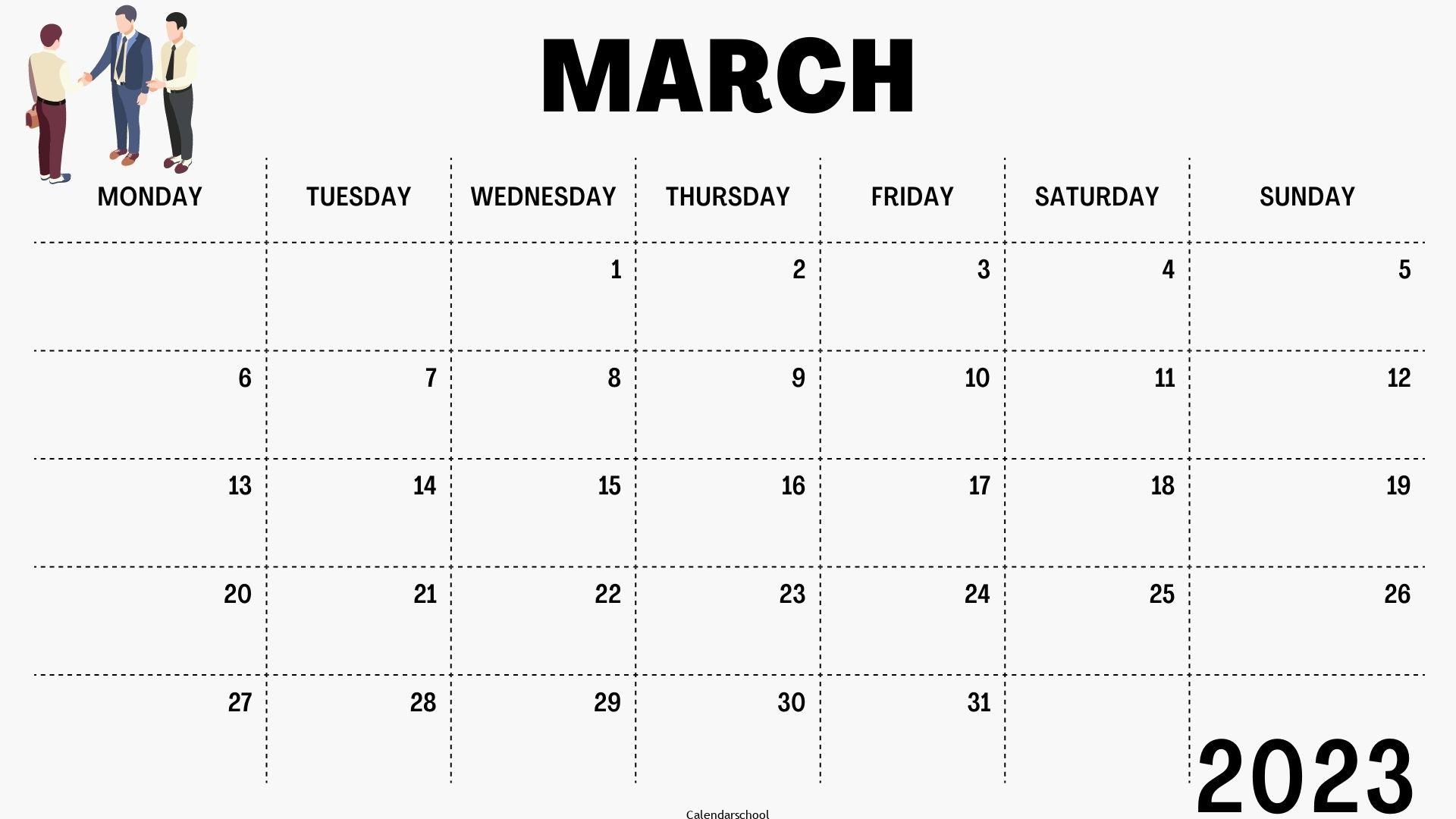 March Calendar 2023 Editable