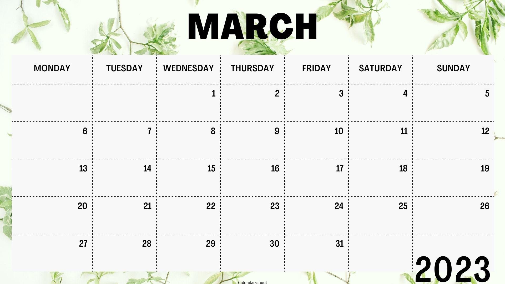 March Calendar 2023 With Notes