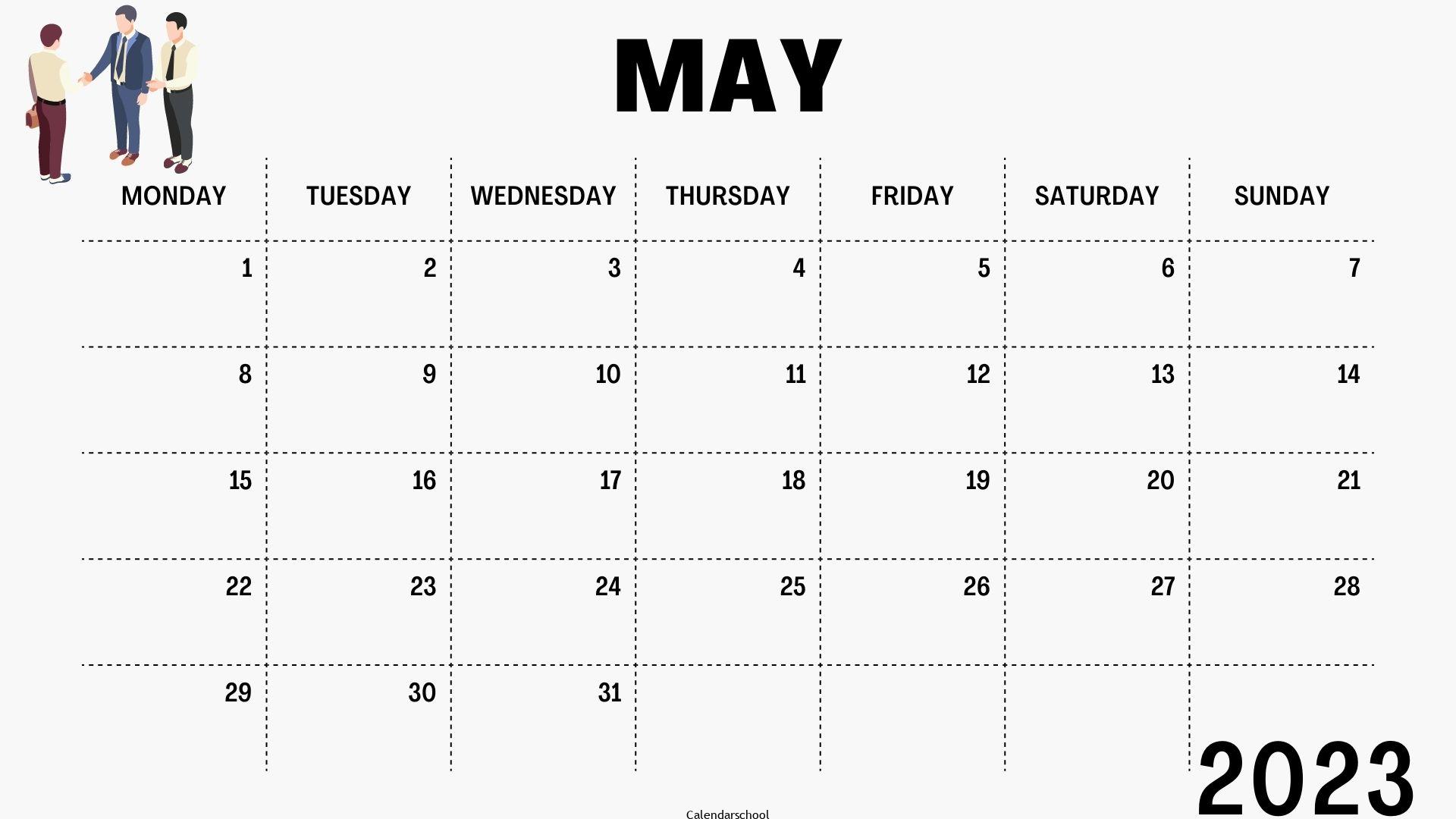 May 2023 Blank Calendar By Week