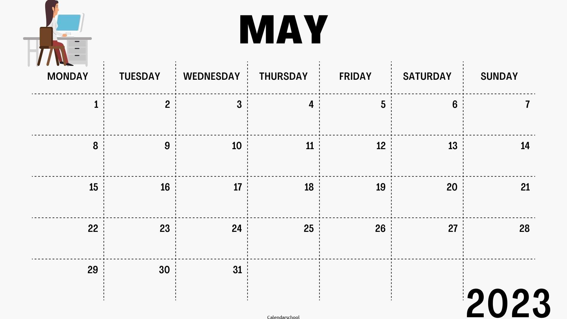 May 2023 Calendar Weekly Template