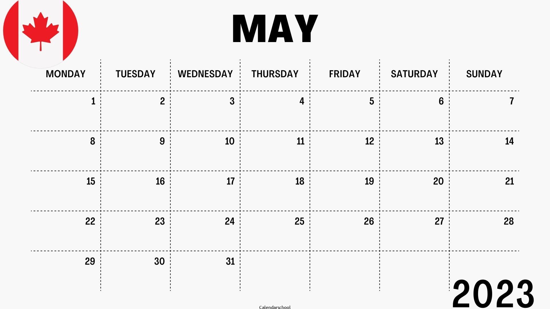 May 2023 Calendar with Holidays Canada