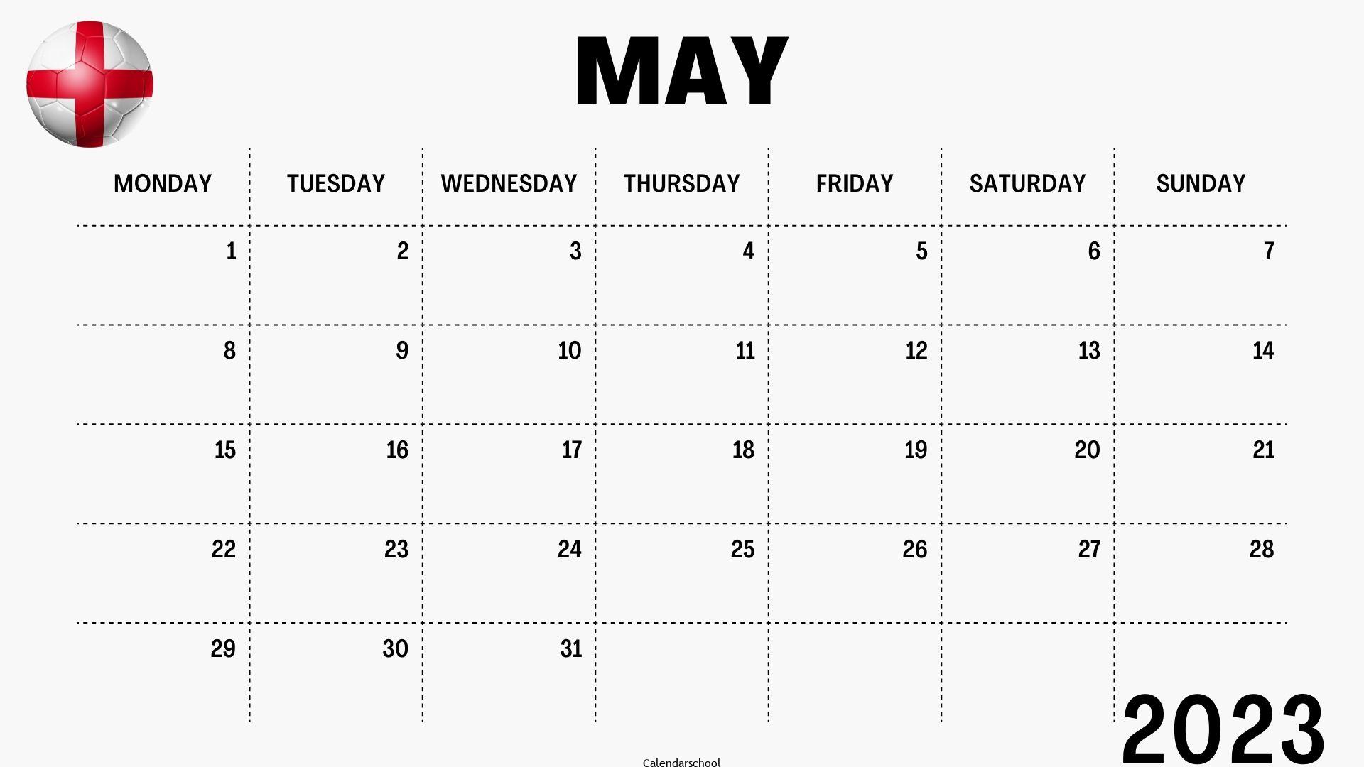 May 2023 Calendar with Holidays England