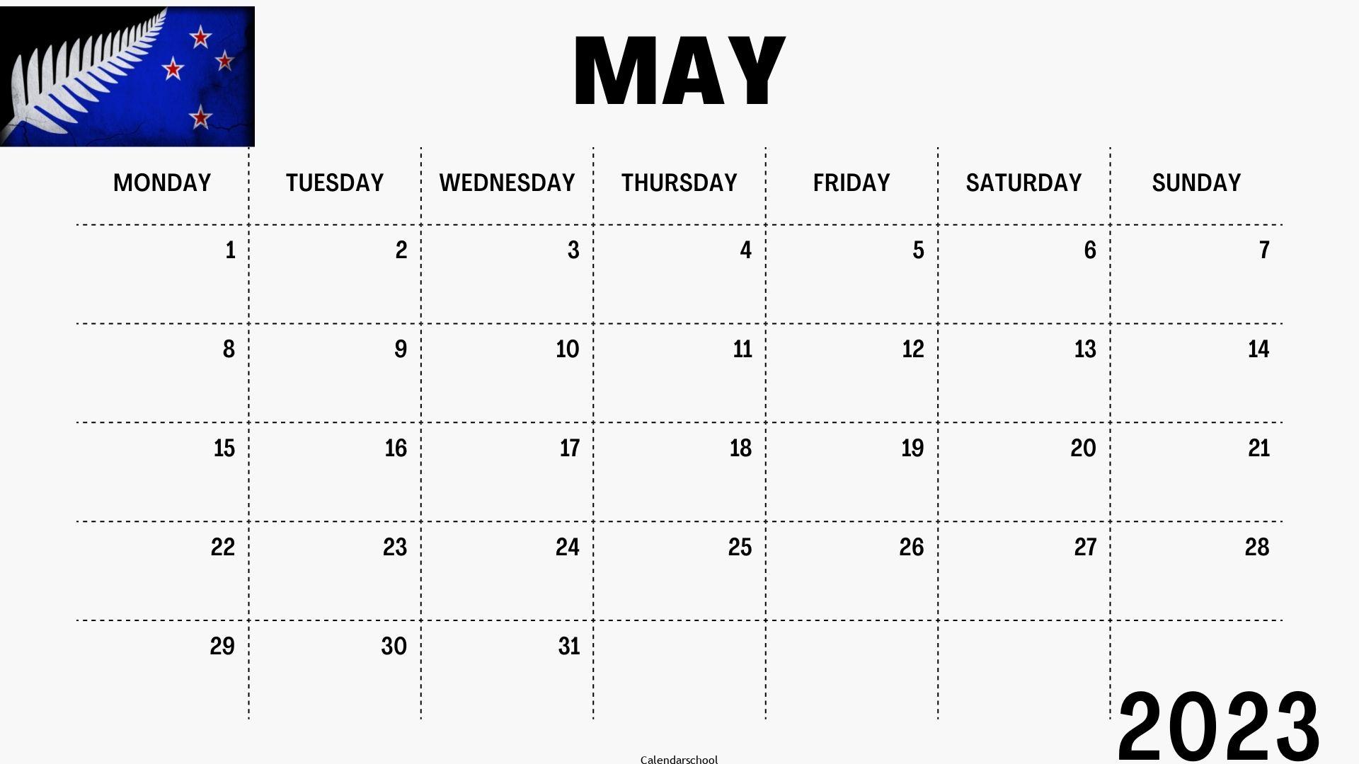May 2023 Calendar with Holidays NewZeland