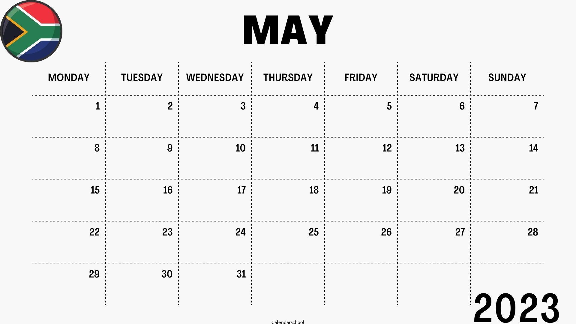 May 2023 Calendar with Holidays South Africa