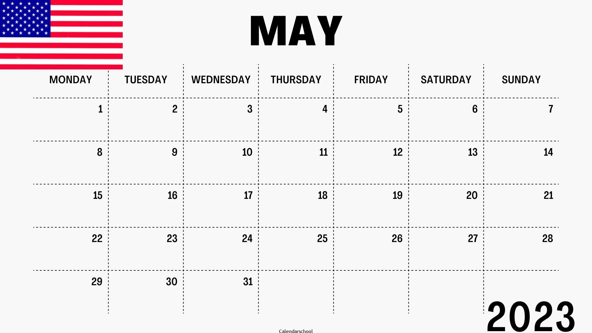 May 2023 Calendar with Holidays USA