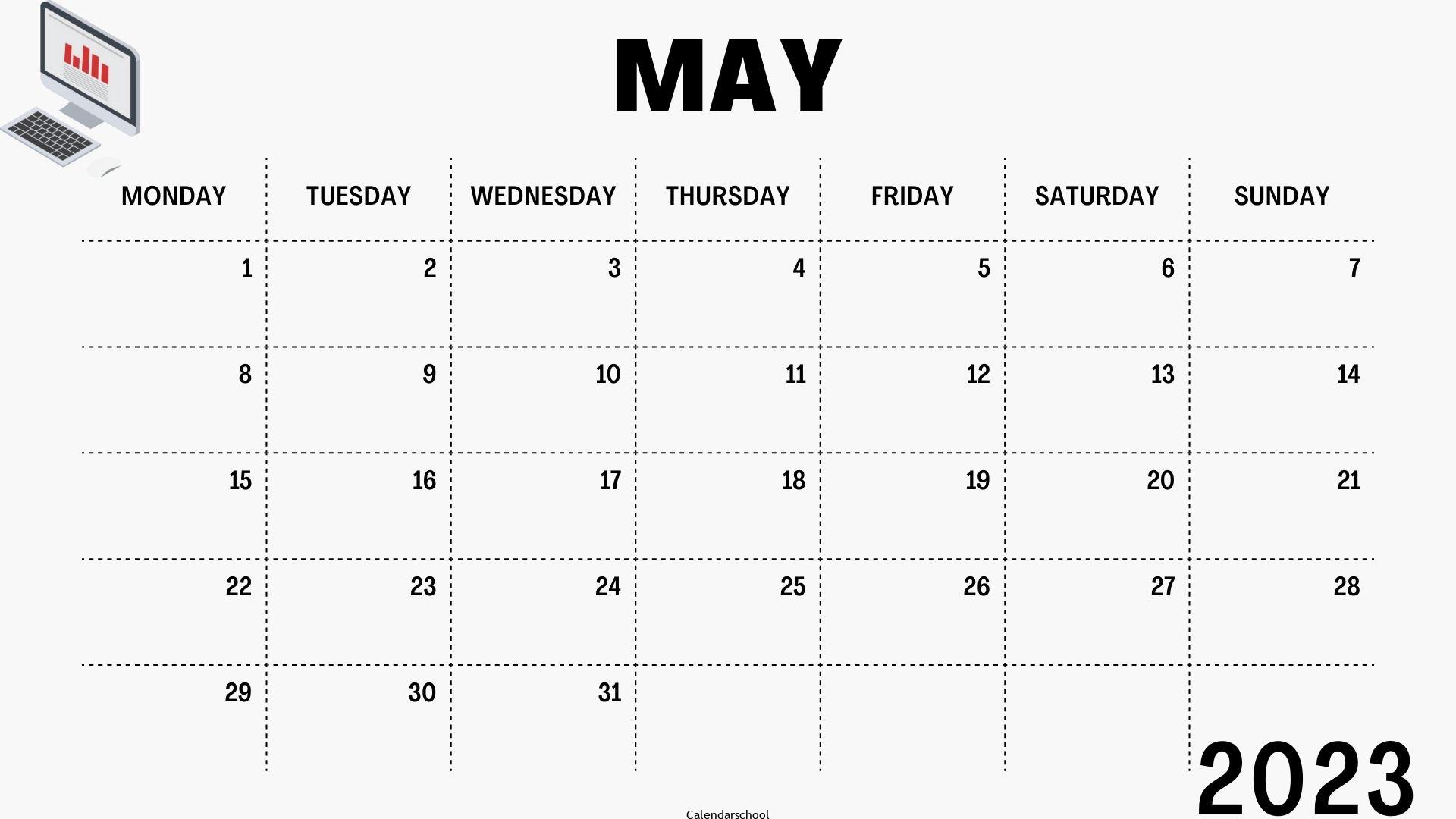 May Calendar 2023 Design Template Free Download