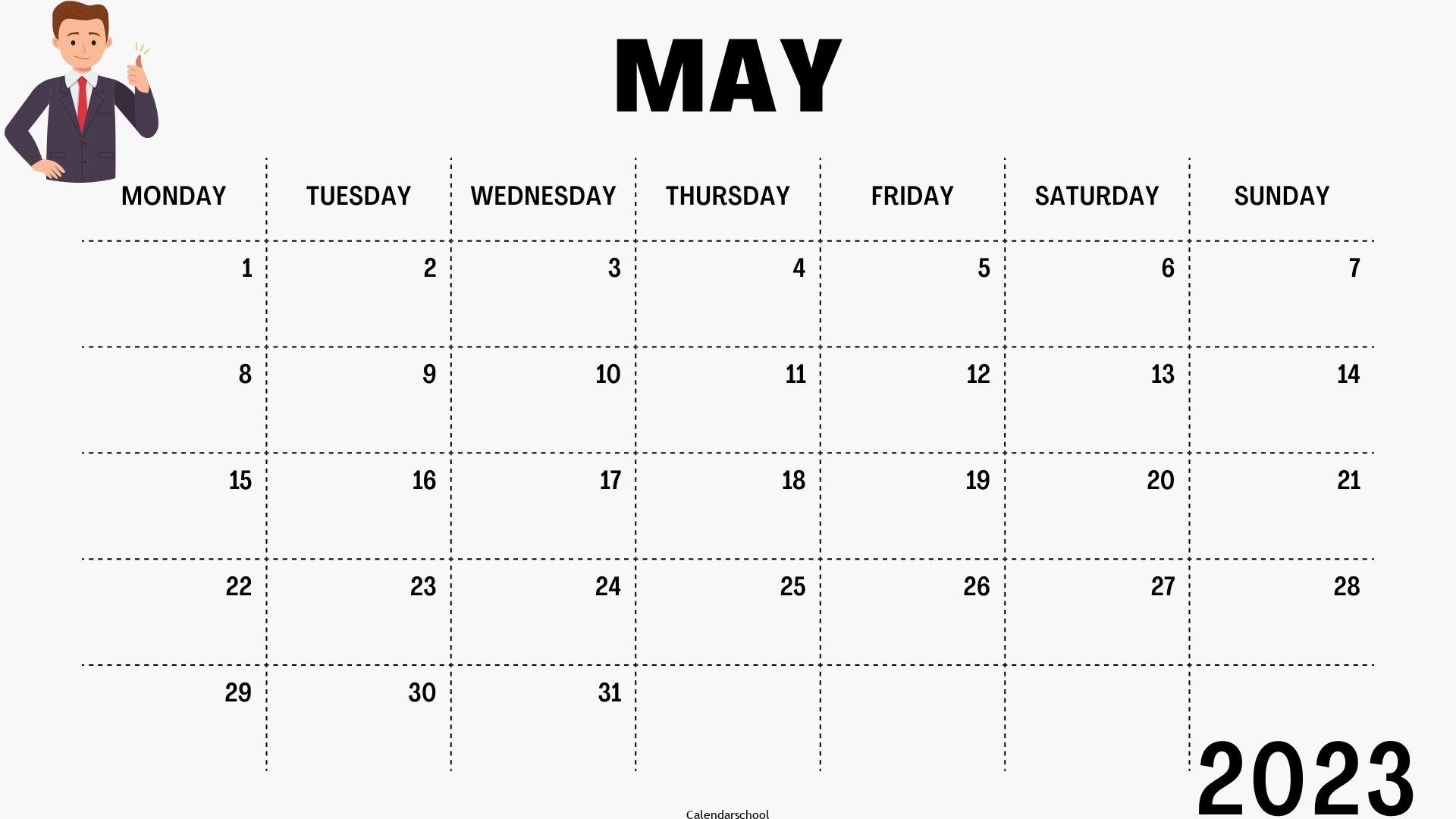May Calendar 2023 With Holidays