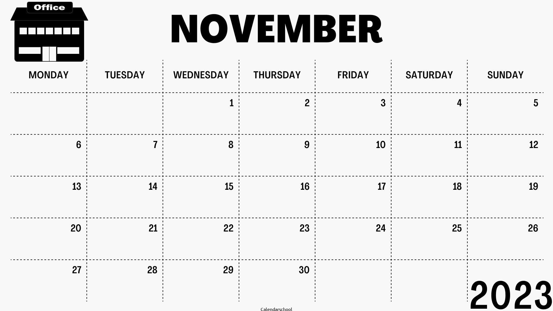 November 2023 Blank Weekly Calendar