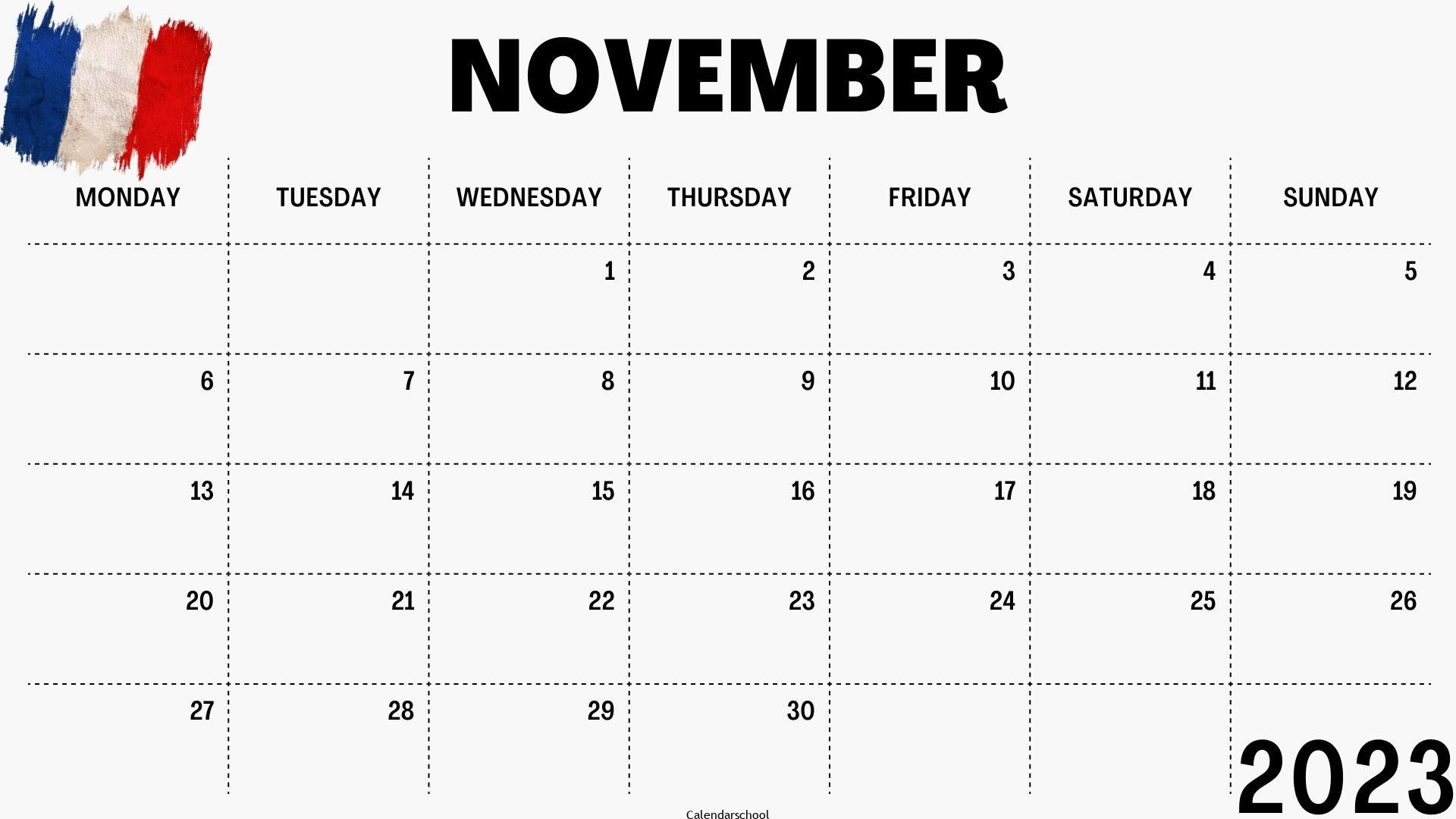 November 2023 Calendar with Holidays France