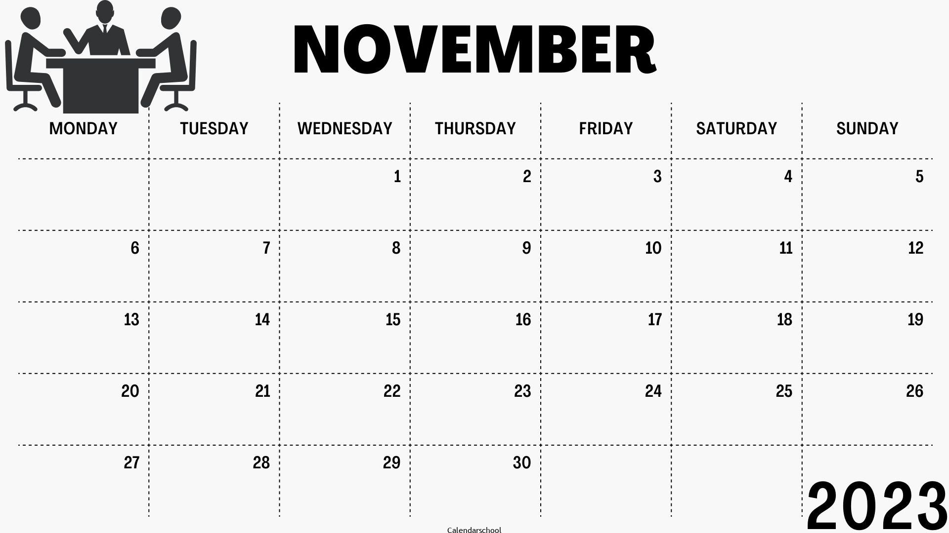 November 2023 Printable Calendar With Bank Holidays