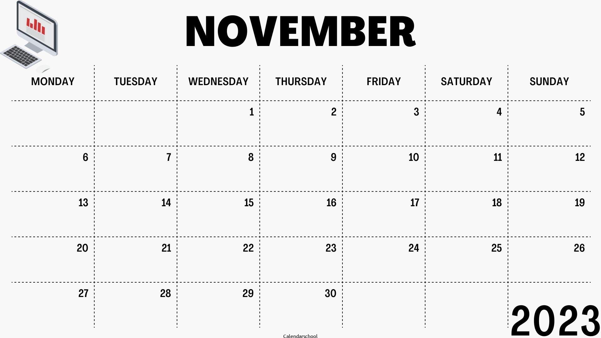 November 2023 Printable Monthly Calendar